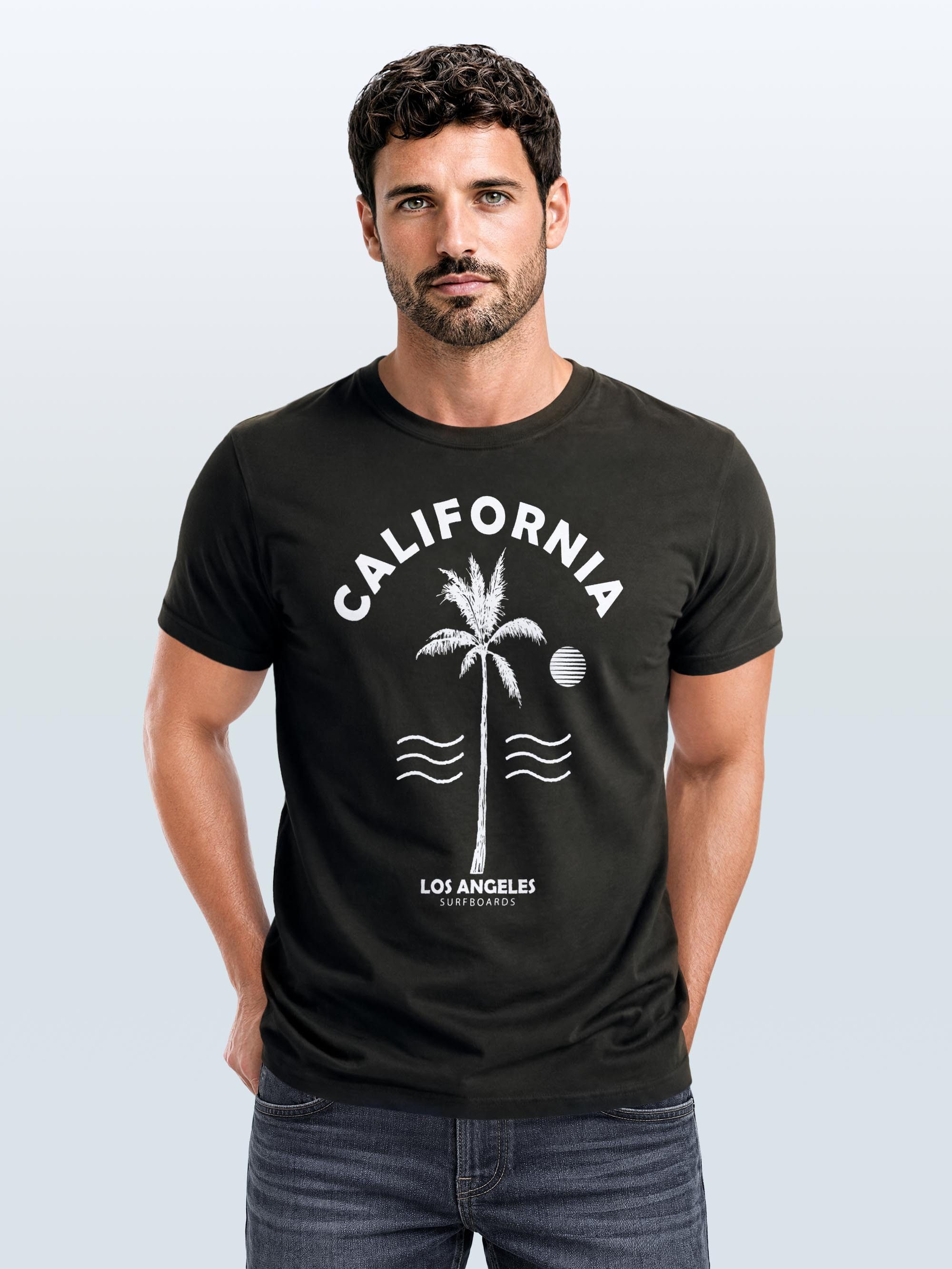 Neverless Print-Shirt Sommer T-Shirt Herren Retro Design Palme Meer Sonne Neverless® mit Print