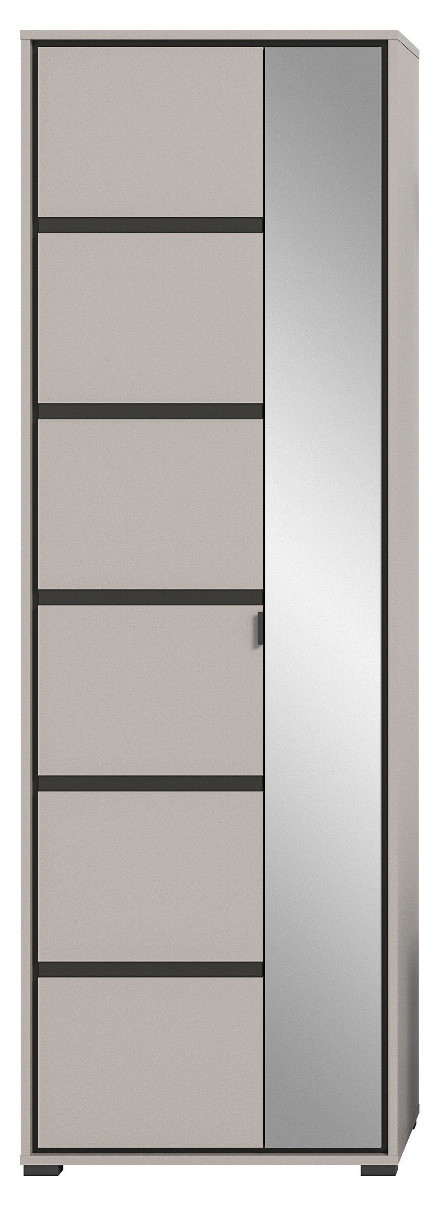 mit cm 65x196x37 Türen 6 Jaru Fächern. grau (BxHxT) in möbelando Garderobenschrank und 2 Abmessungen