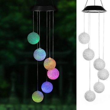 LETGOSPT LED Solarleuchte Solar Windspiel Glockenspiele LED Solar Wind Chime Light Spiral, LED fest integriert, Solarlampe mit 6 Kugeln, LED Solar Wind Chime Light Spiral Spinner Color Changing Garden Lamp