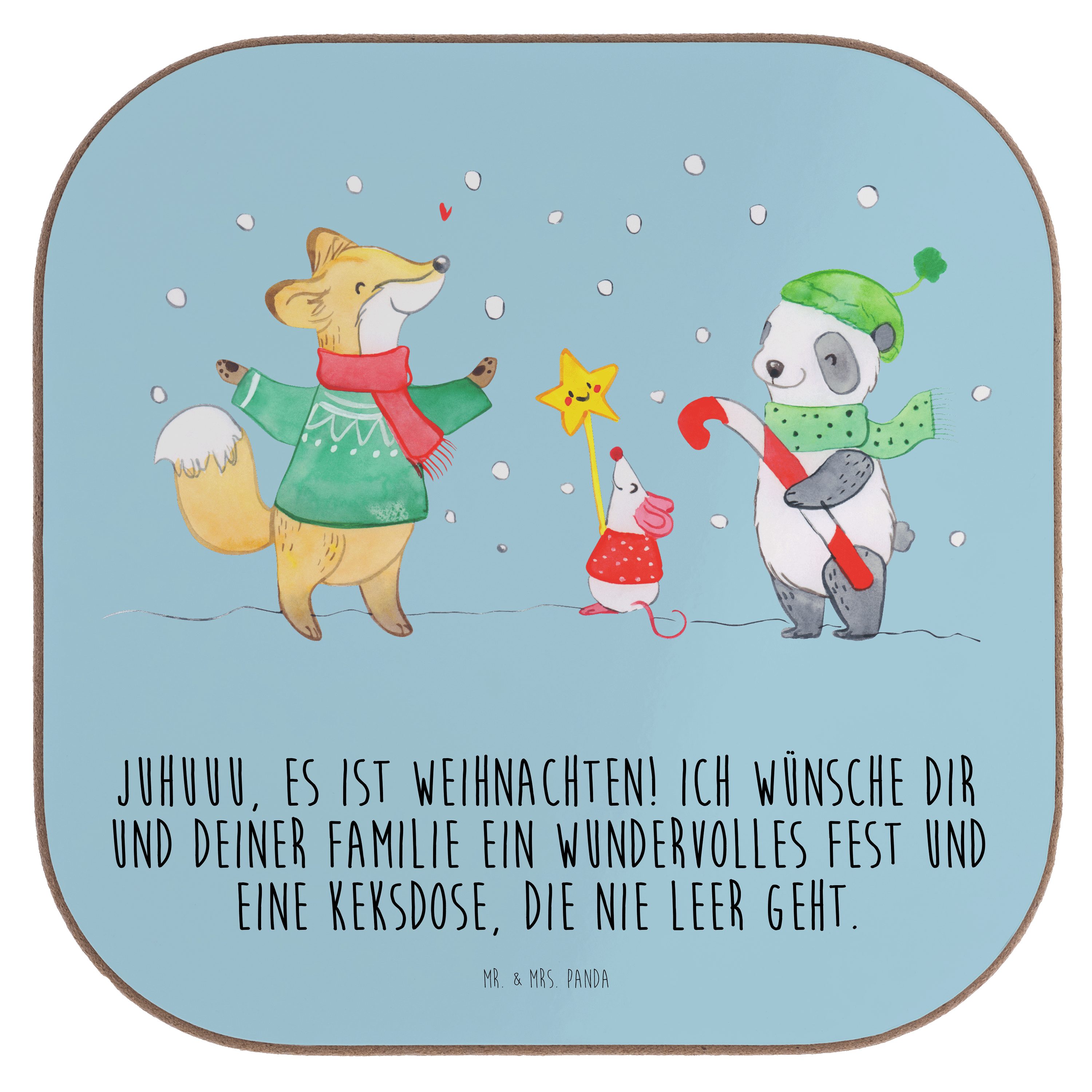 Mr. & Mrs. Panda Getränkeuntersetzer Winter Weihnachtsfreude - Eisblau - Geschenk, Weihnachten, Weihnachts, 1-tlg.