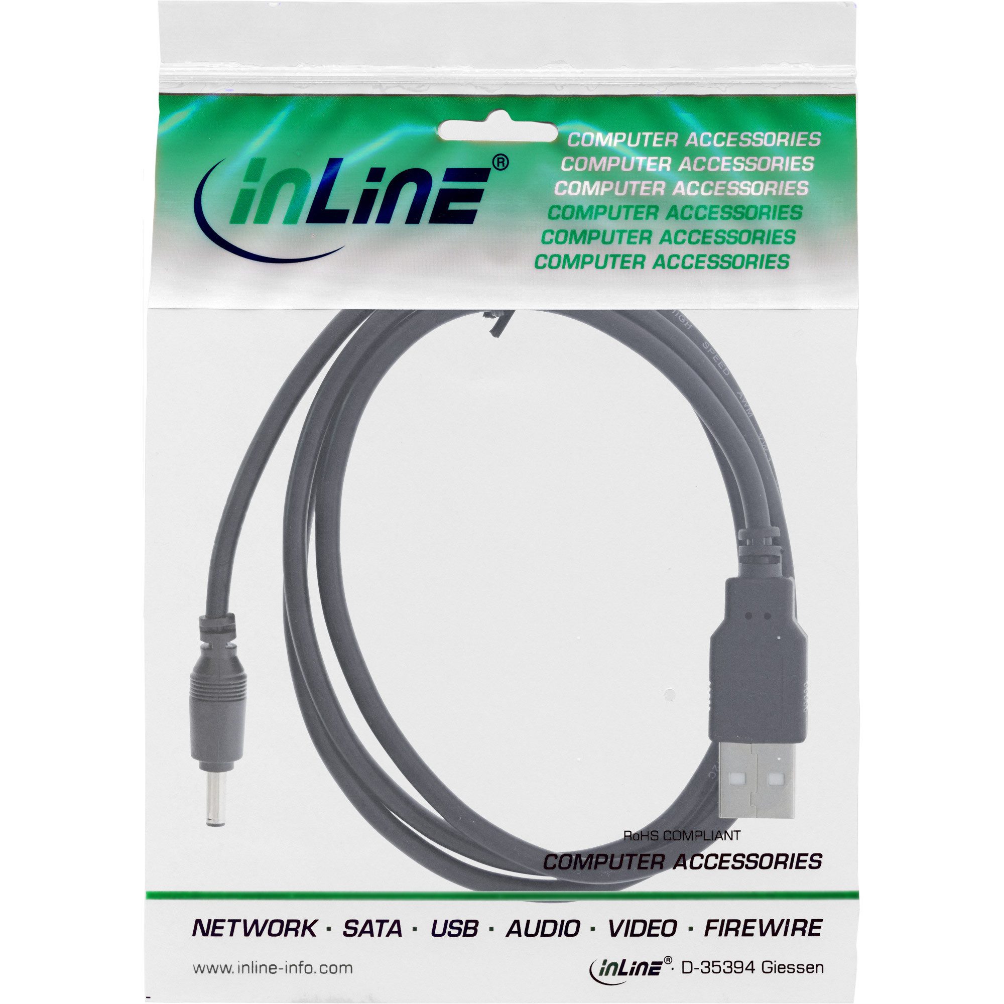 Inline InLine® USB DC Stromadapterkabel, USB A Stecker zu DC 3,5x1,35mm 1m Stromkabel