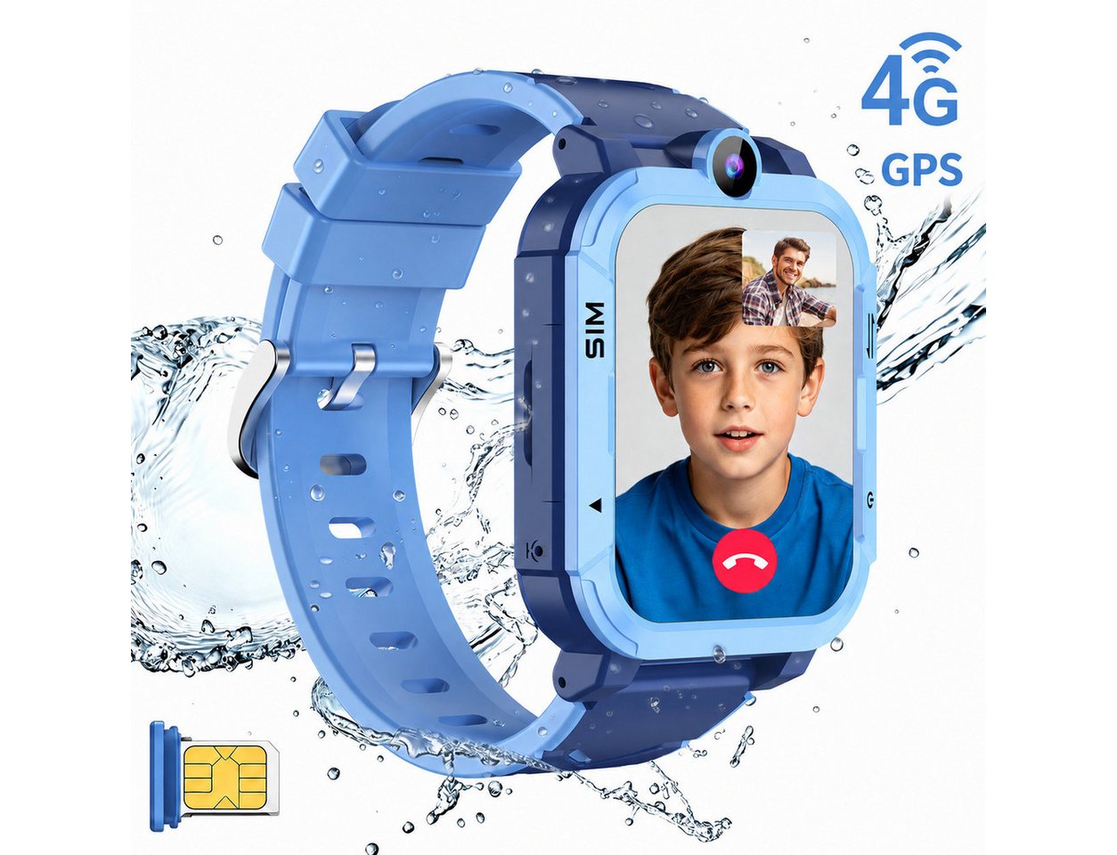 blackview Z20 4G Videoanruf, GPS, SOS-Taste, IP67 wasserdicht, 800mAh Kinder Smartwatch (1,83 Zoll), 1.83", 8 MP, GPS + LBS + WiFi, 800 mAh, IP67, 4G Nano SIM
