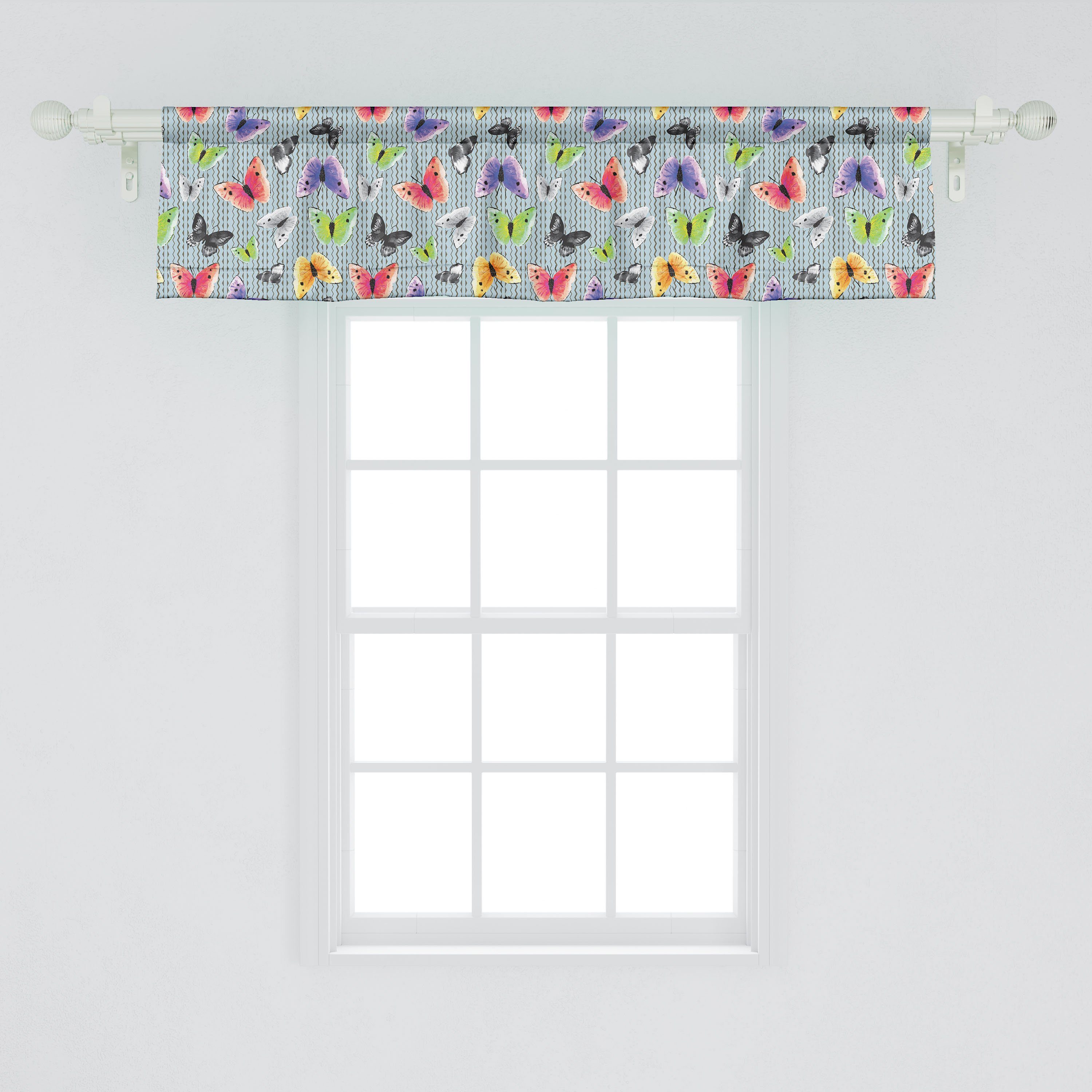 Scheibengardine Vorhang Volant für Küche Schlafzimmer mit Microfaser, Schmetterlinge moderne Insekten Abakuhaus, Dekor Stangentasche