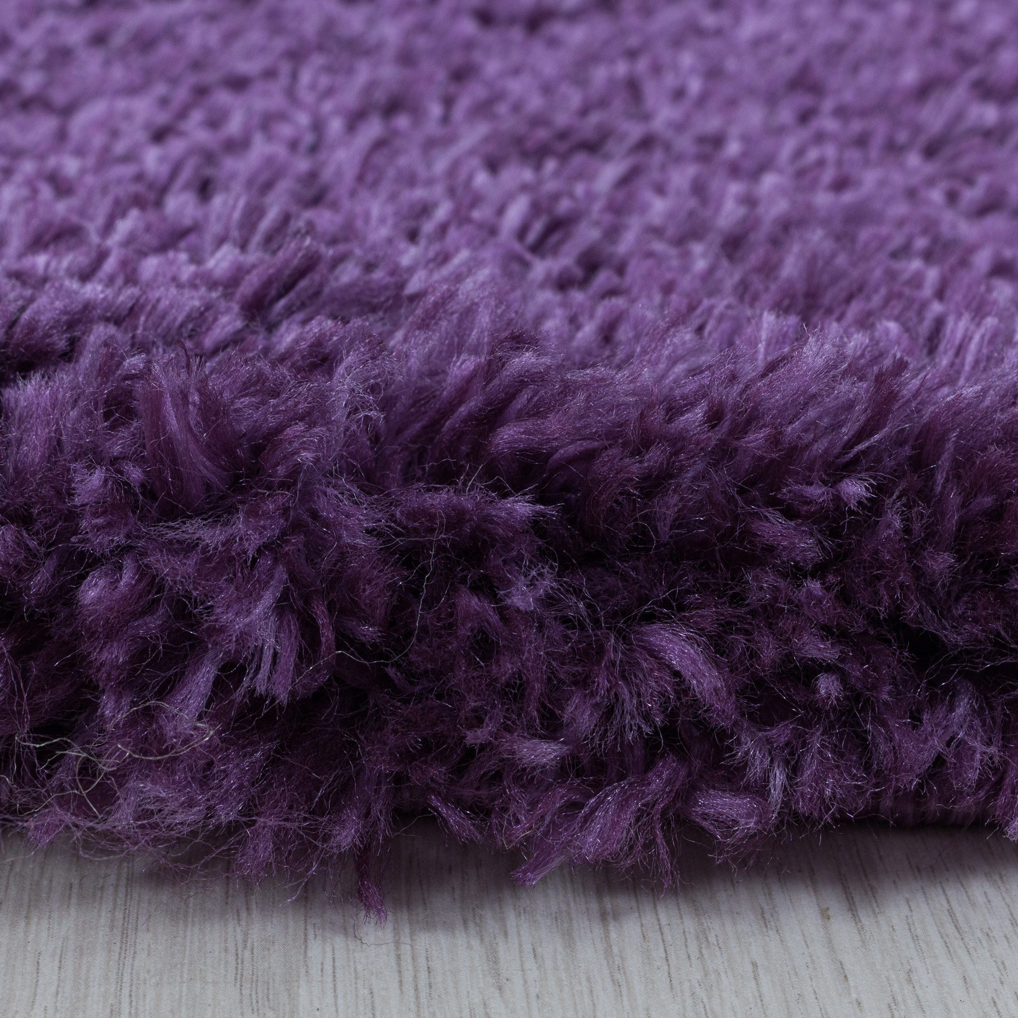KADIMA DESIGN Teppich SALZACH Shaggy Langflor Wohnzimmer Schlafzimmer Waschbar Flauschig, Rund, Höhe: 52 mm, Violett, 80x80 cm, Wohnzimmerteppich Strapazierfähig Waschbar
