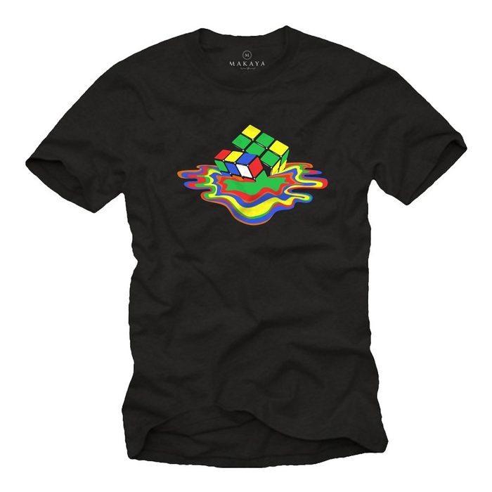 MAKAYA Print-Shirt Aufdruck Zauberwürfel T-Shirt Big Bang Sheldon Motiv Herren Männer mit Druck aus Baumwolle