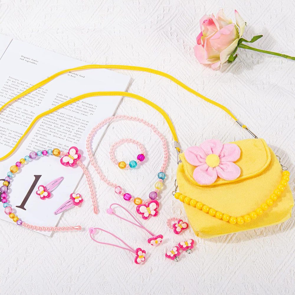 AFKSMILE Handtasche Kleine Mädchen Süße Plüsch Handtaschen, Kinderschmuck Set, 11 Stück – Bild 4 von 5
