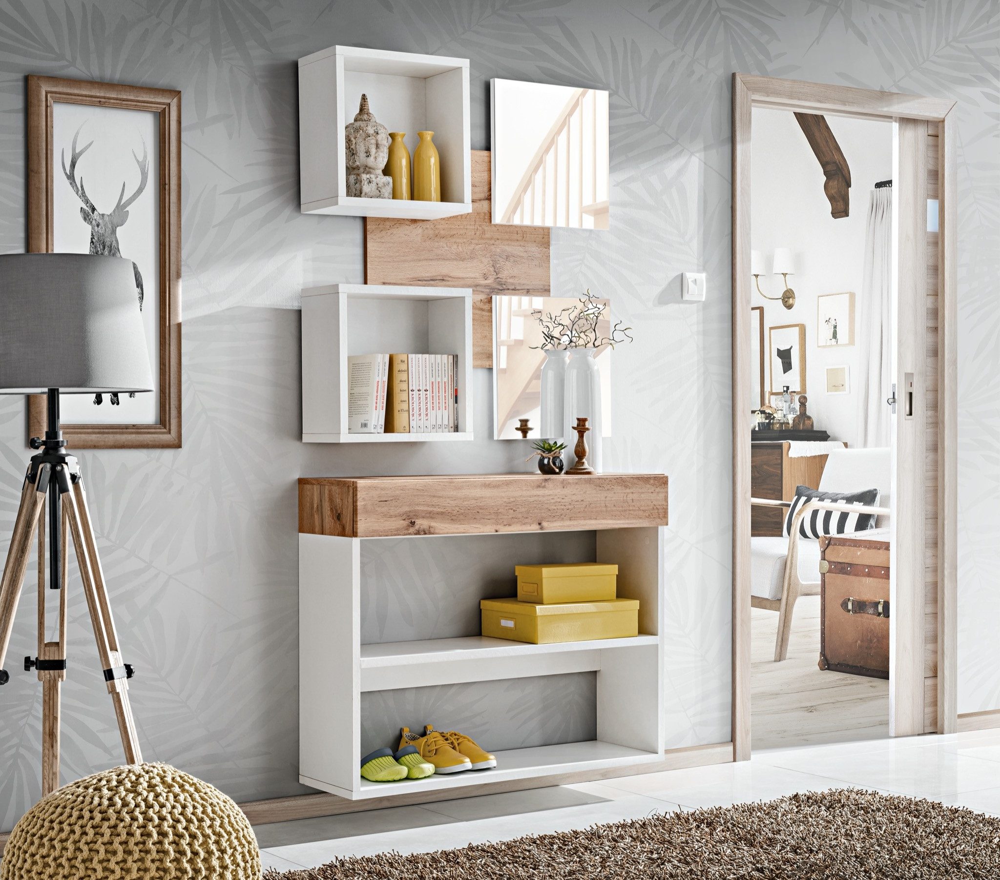 Raumhirsch Furniture Wandpaneel Holzpaneel, Paneele, Akustikpaneel, Lamellenpaneel, (Maße: 60 x 22 x 90 cm (2 offene Ablagen) Praktischer Stauraum, Platzsparende Wandmontage, Modernes Design