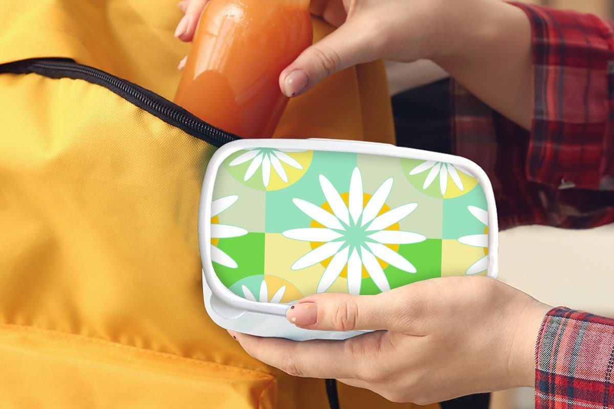 Sommer - für - Kinder Kunststoff, und MuchoWow und Lunchbox Blumen Brotbox (2-tlg), weiß für Jungs Mädchen Brotdose, Erwachsene, Muster,