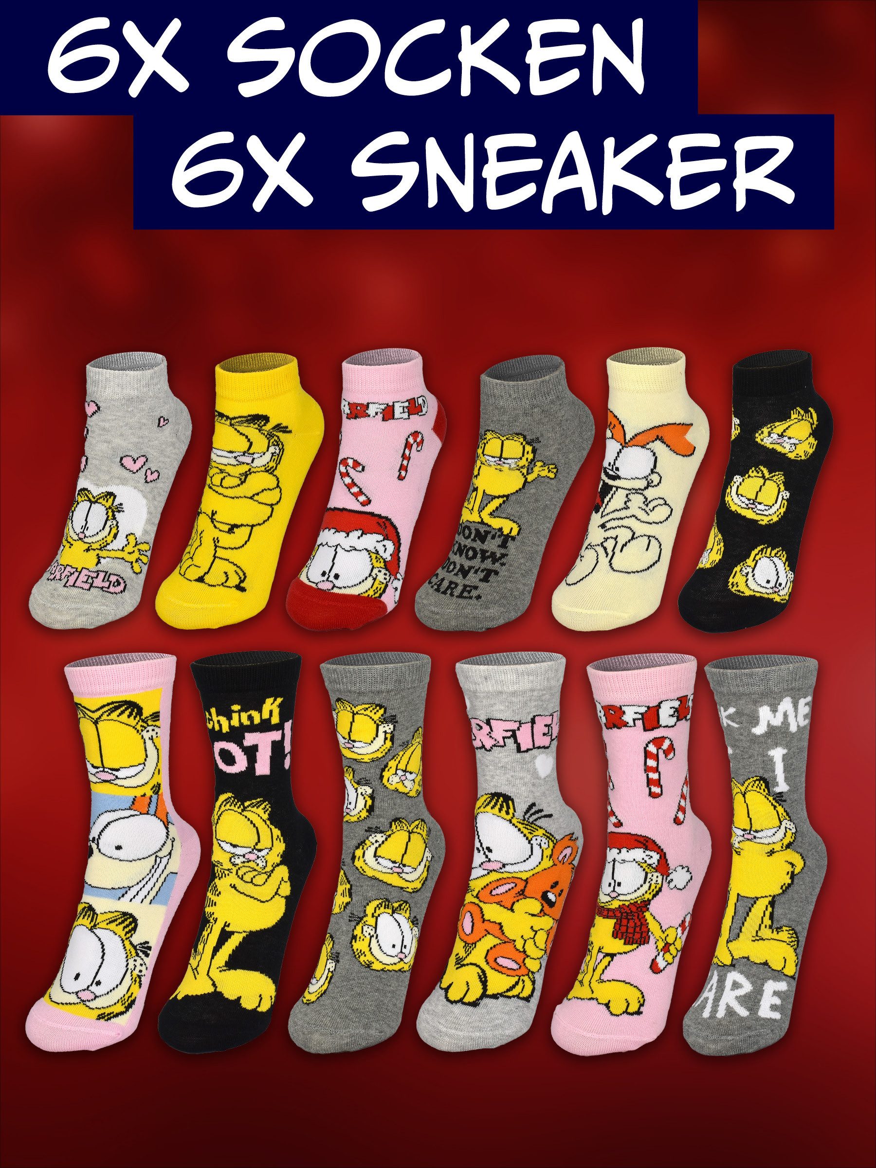 United Labels® Adventskalender Garfield Socken Adventskalender mit 12 Paar kurz und lang – Bild 4 von 5