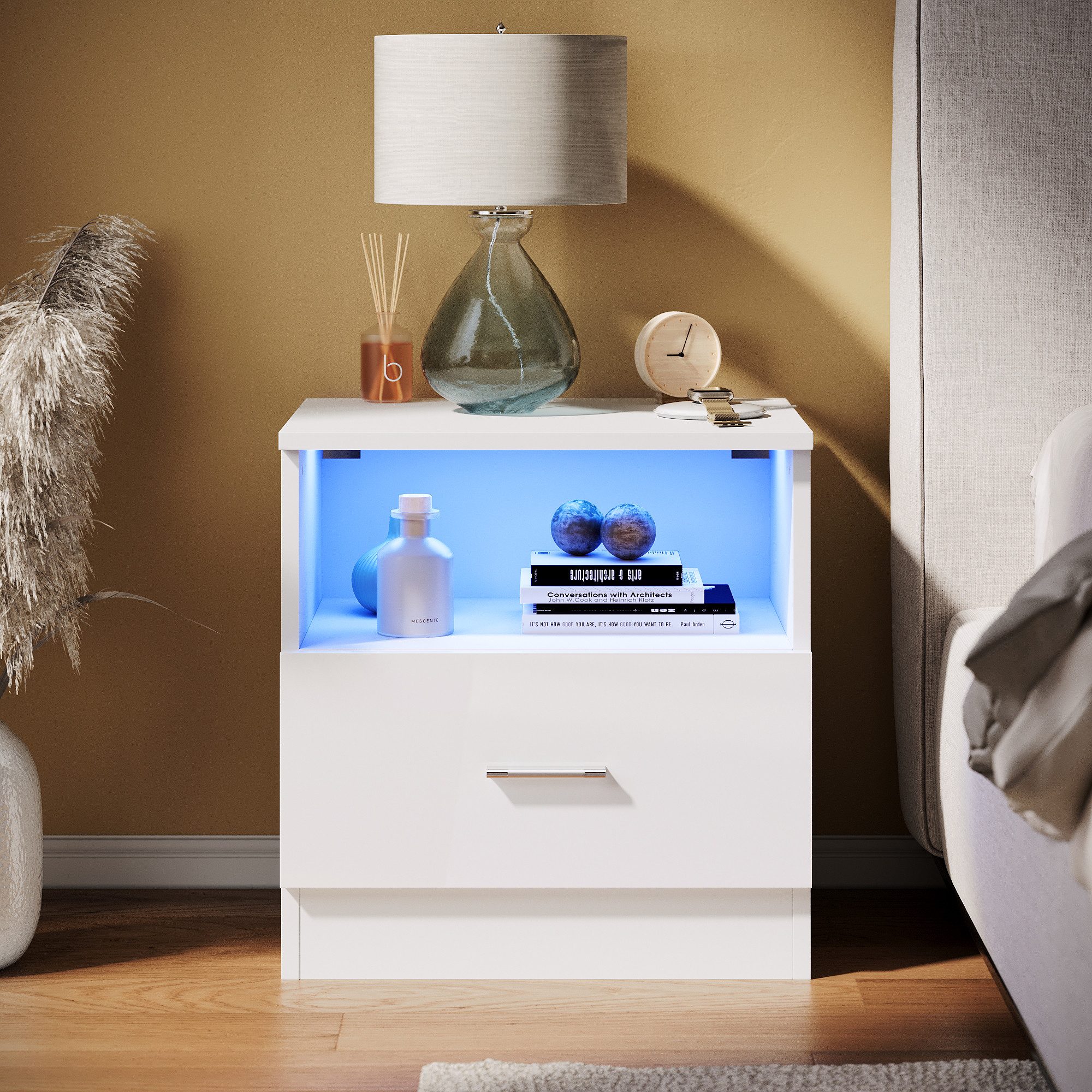 SONNI Nachtkonsole Nachttisch mit led beleuchtung,schublade 45x35xH46.5cm, günstig online kaufen