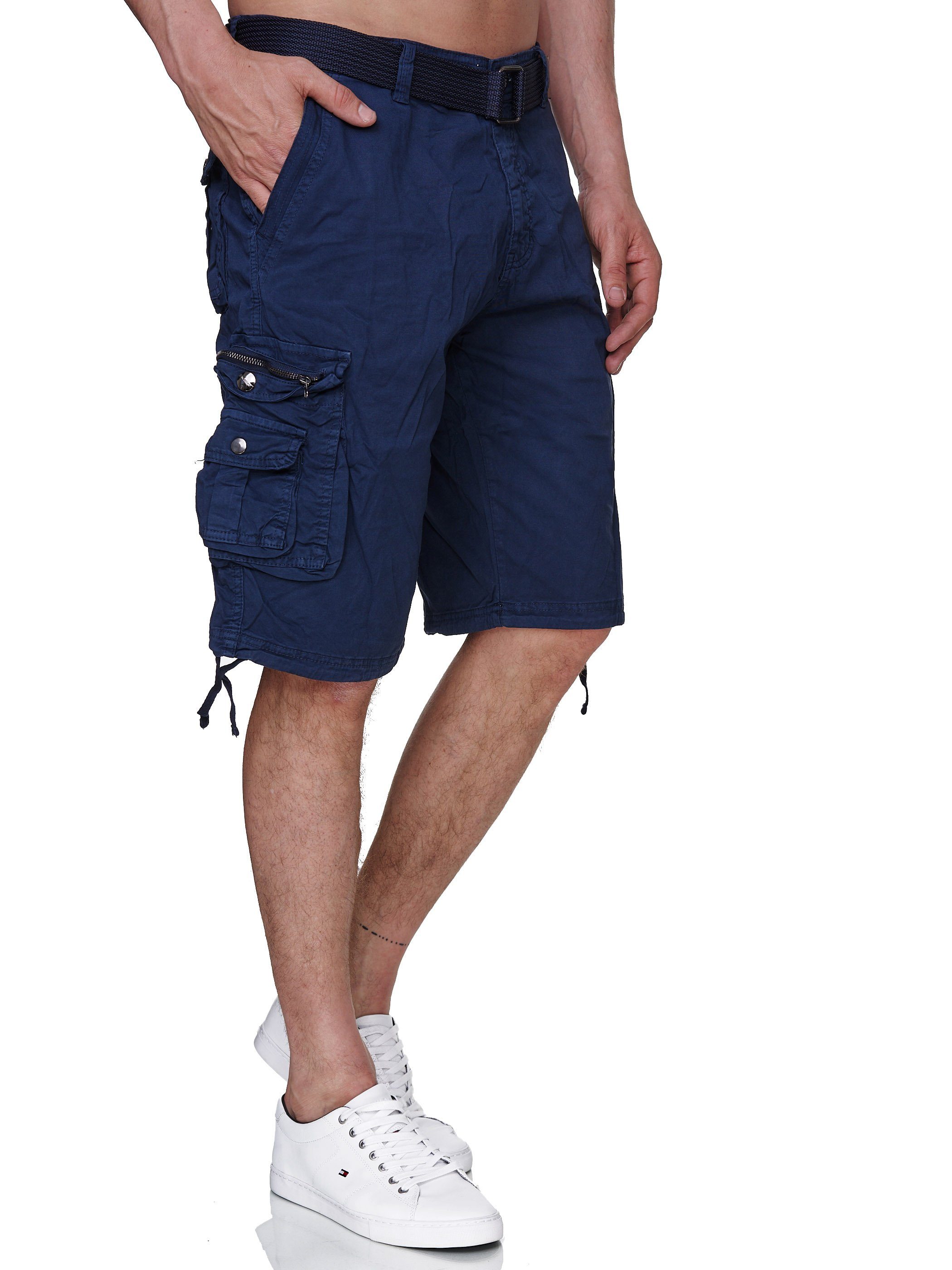 Rayshyne Cargoshorts RSH02 (Bermuda Sommer Kurze Shorts mit Gürtel) Viele Taschen Dunkel Blau