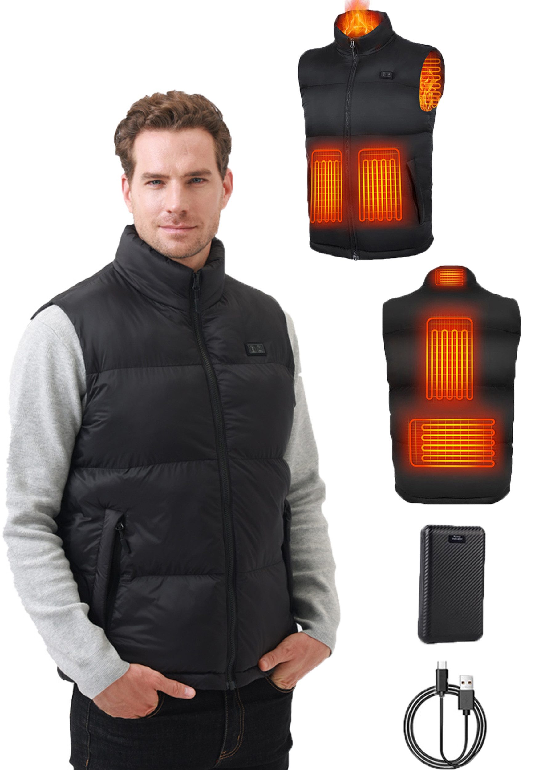 Mincoo Funktionsweste Beheizbare Weste Herren mit 16000mAh Powerbank 3 Einstellbar Temperatur Beheizbare Jacke Heizweste Maschinenwaschbare