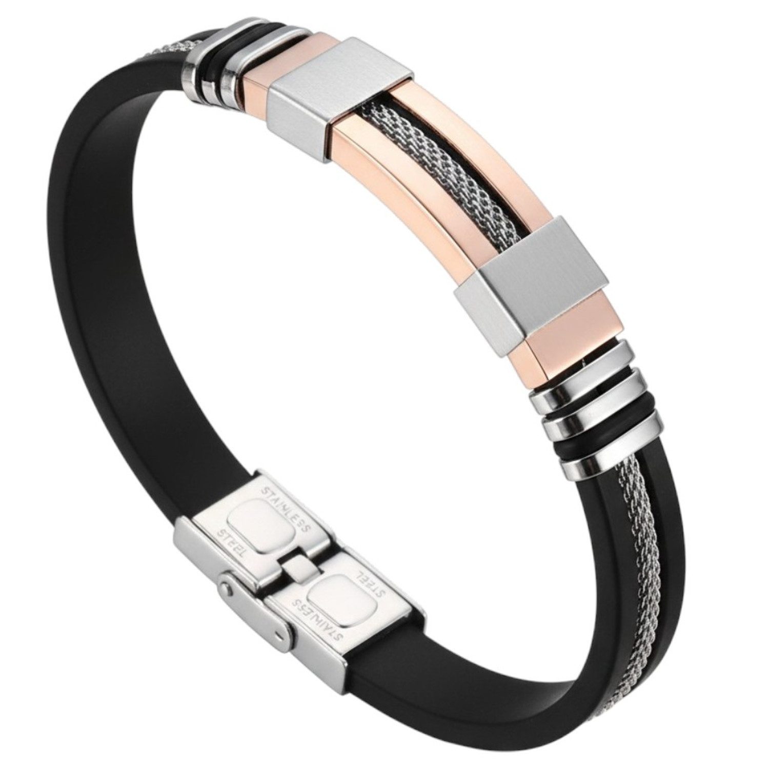 KARMA Armband Herren Edelstahl Silikon Silber, Gold, Kupfer od. Schwarz (21,5 cm, 1-tlg., Männerarmband modern Schmuck für Männer), Silikonarmband Herrenschmuck
