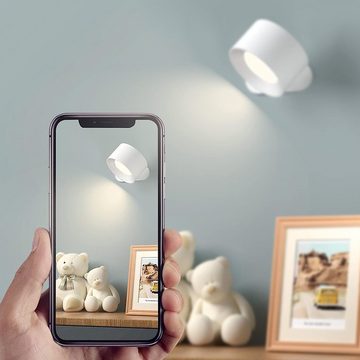 AKKEE LED Leselampe Wandleuchte Innen, Wandlampe mit USB-Ladeanschluss zur Wandmontage, 3 Farbmodi 3 Helligkeitsstufen Wiederaufladbare und Dimmbare, LED fest integriert, Warmweiß, 360° drehbare Touch Control Wandlampen Kabellose Wandleuchten