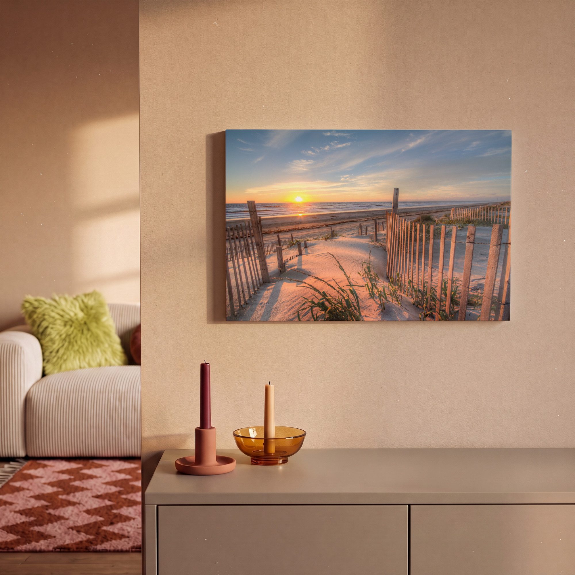 OneMillionCanvasses® Leinwandbild Strand - Meer - Düne - Sonnenuntergang - Landschaft, Fotodruck (1 St), Leinwand Canvas Wandbild, Wanddekoration 20x30 cm – Bild 2 von 5