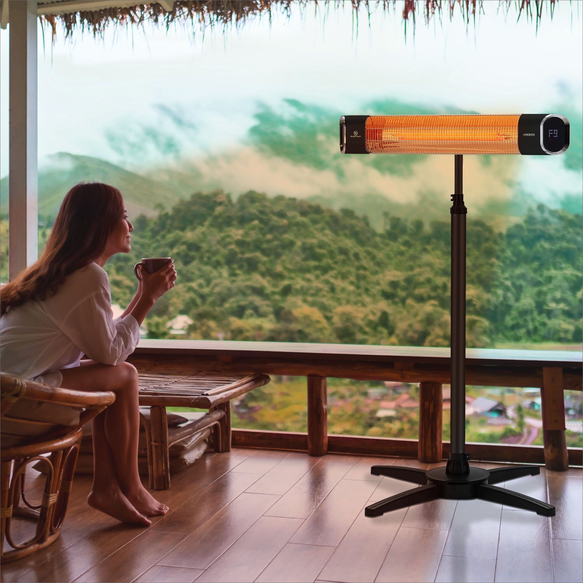 Arebos Heizstrahler Infrarot mit Fernbedienung & Standfuß, 2000W günstig online kaufen