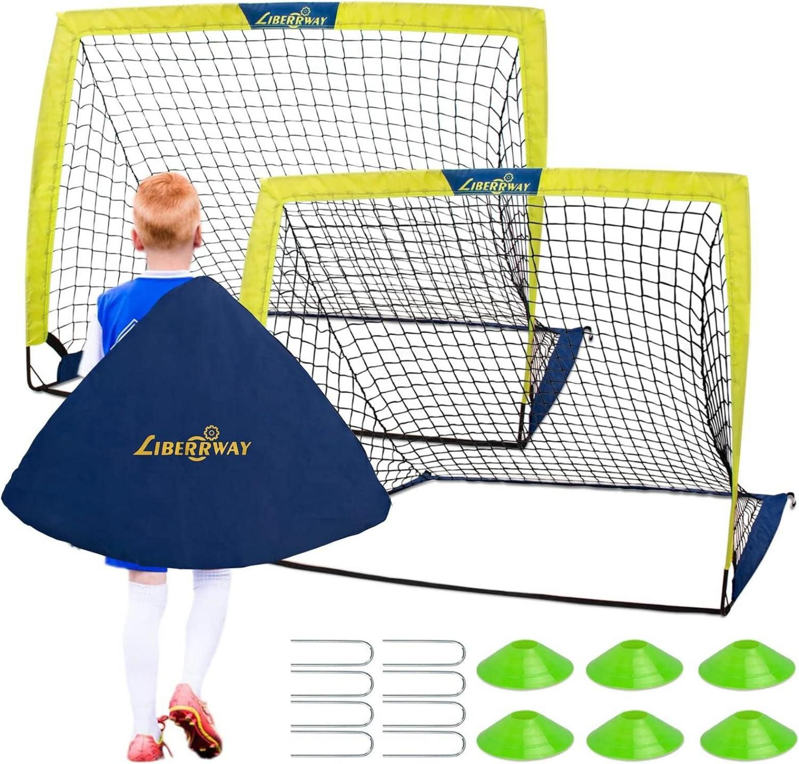 LuxusKollektion Fußballtor Fussballtore für Garten Kinder 2er Set mit Hütchen & Tasche