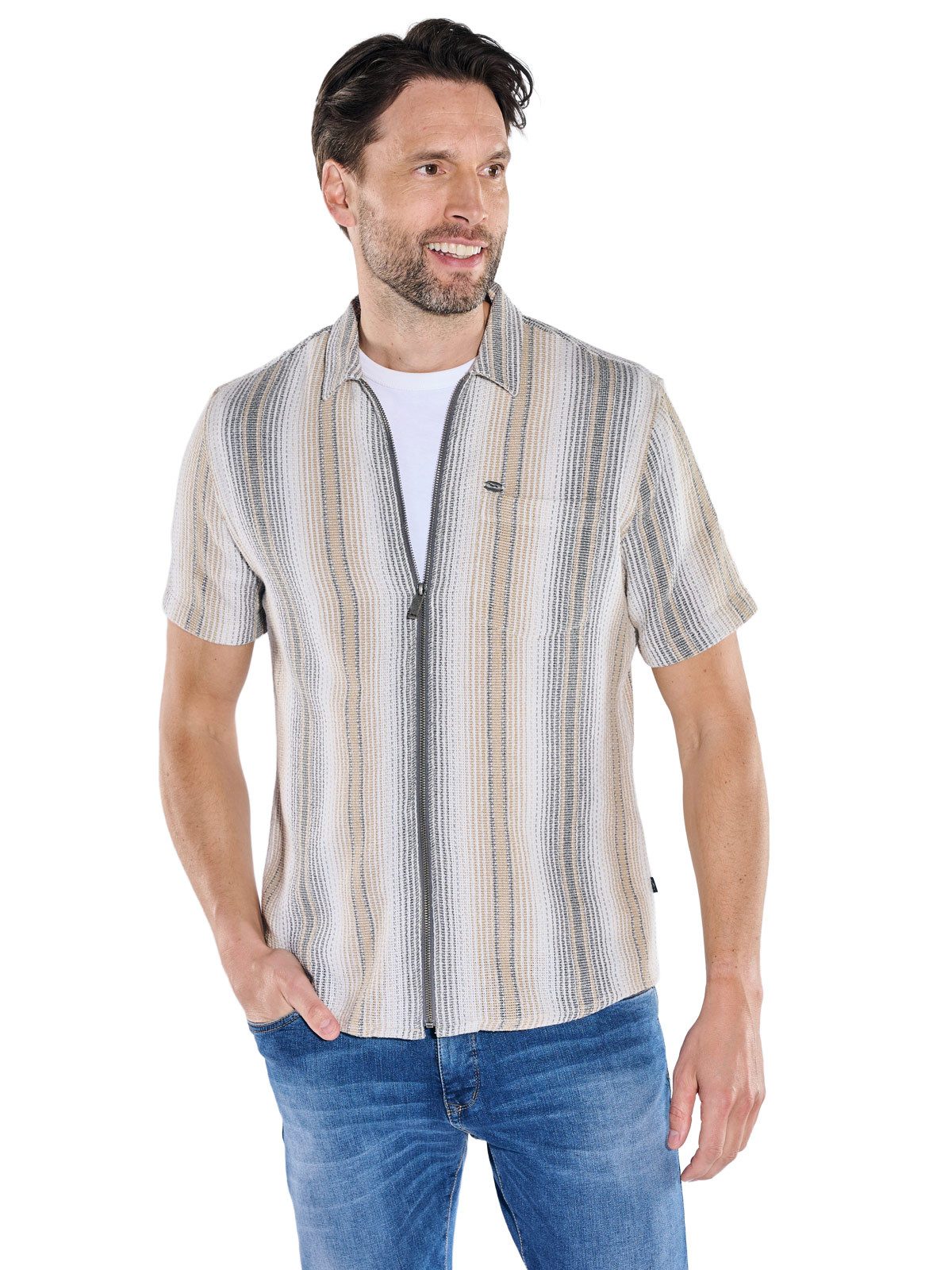 Engbers Kurzarmhemd Herren Kurzarm-Overshirt in Strickoptik, Beige günstig online kaufen