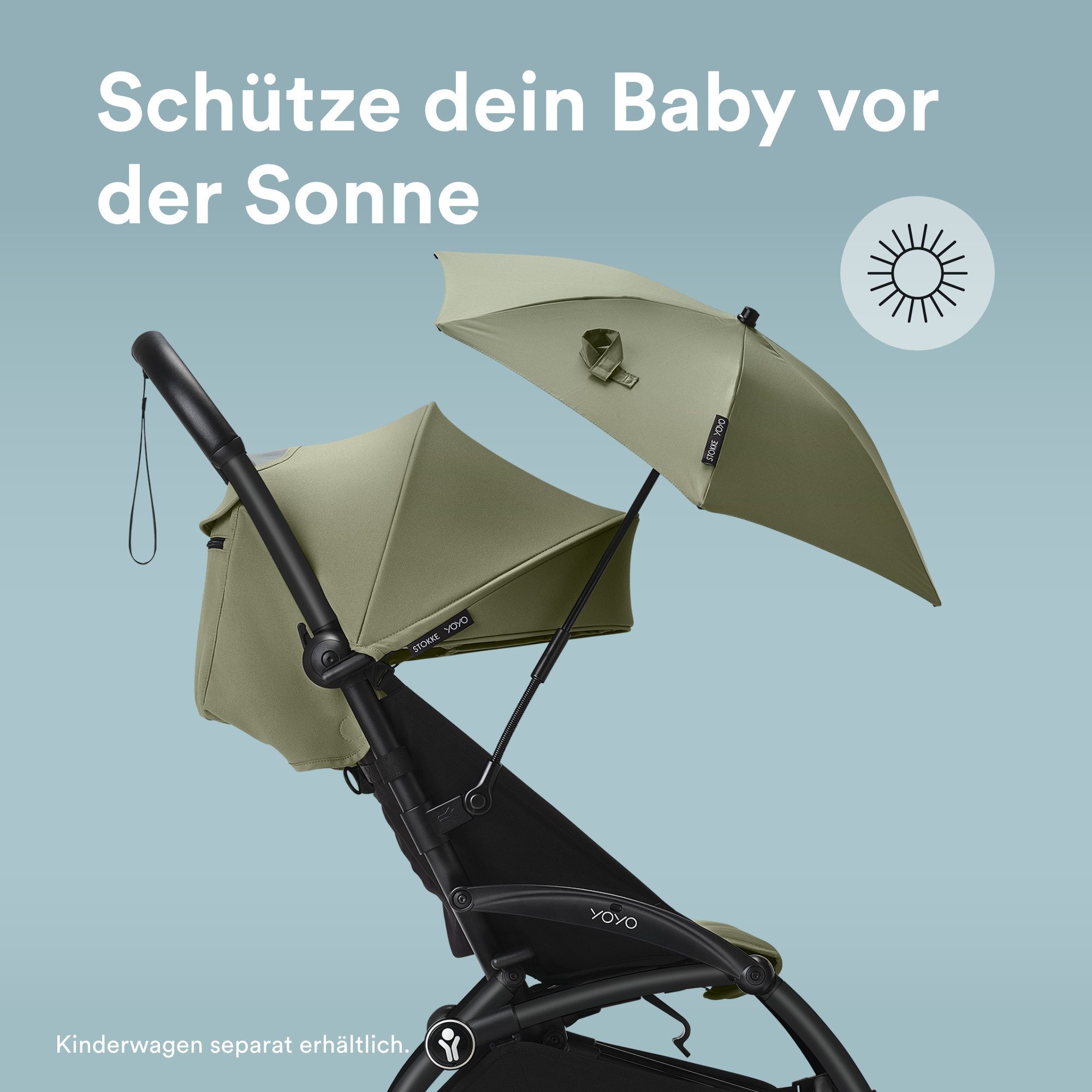 Stokke Kinderwagenschirm YOYO Sonnenschirm - UPF 50+ Schutz, verbesserte Deckkraft, YOYO Kinderwagen mit 0+ Neugeborenen Set, Liegewanne oder 6+ Textilset