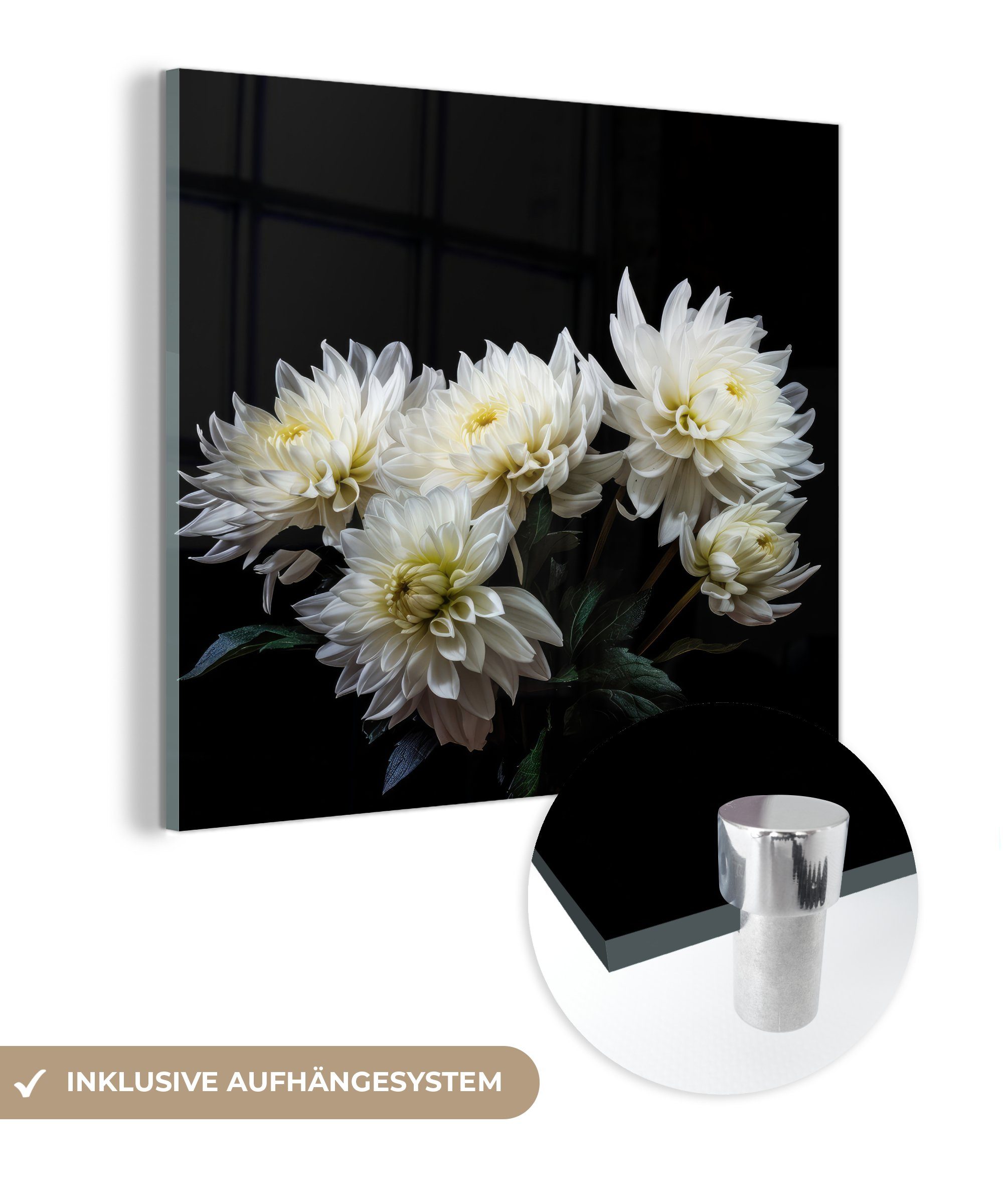 MuchoWow Acrylglasbild Blumen - Chrysantheme - Weiß - Natur - Botanisch, (1 St), Glasbilder - Bilder auf Glas Wandbild - Foto auf Glas - Wanddekoration
