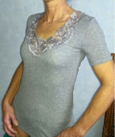 Toker Collection® Unterziehshirt Damenhemd Spencer Halbarm mit extra breiter Spitze (Packung, 1 Stück) aus reiner Baumwolle