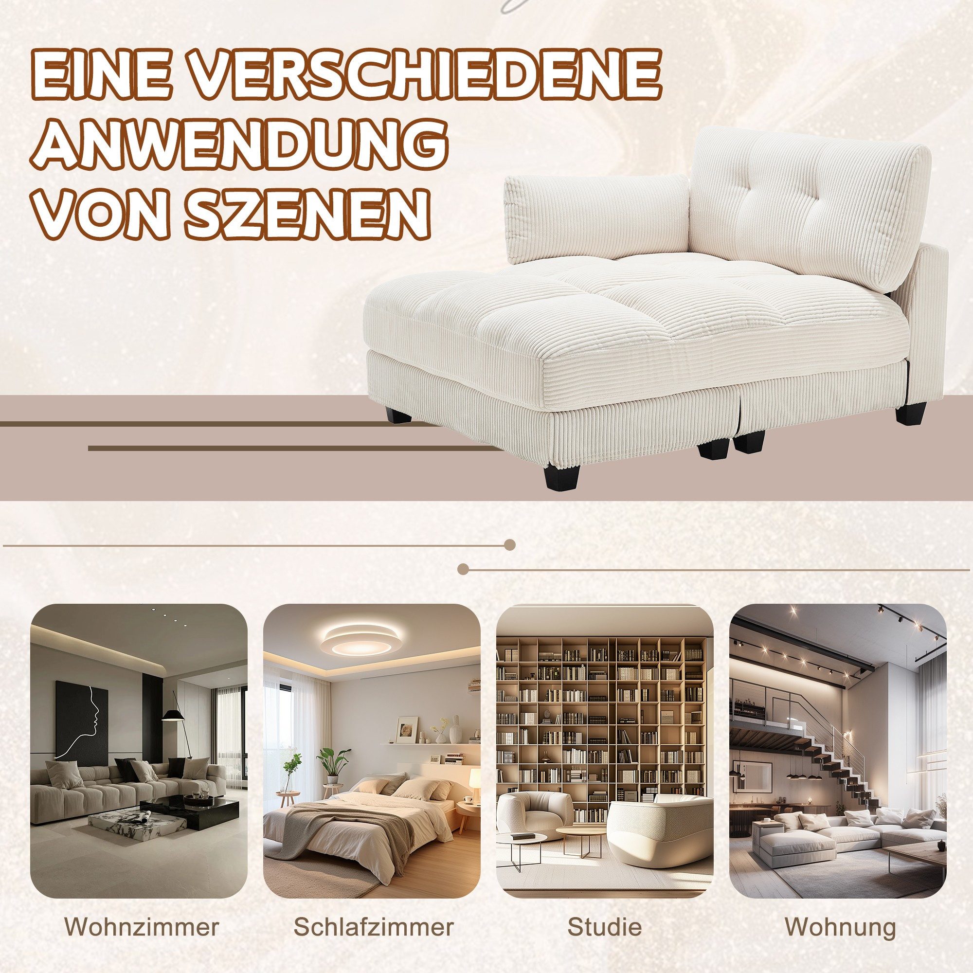 BlingBin Loungesofa Palmensessel Einzelsofa Loungesessel Freizeitsofa, Sofa 1 Teile, Armlehnen mit Rollokissen, Kopfstützen, Getränkehaltern, Seitentasche