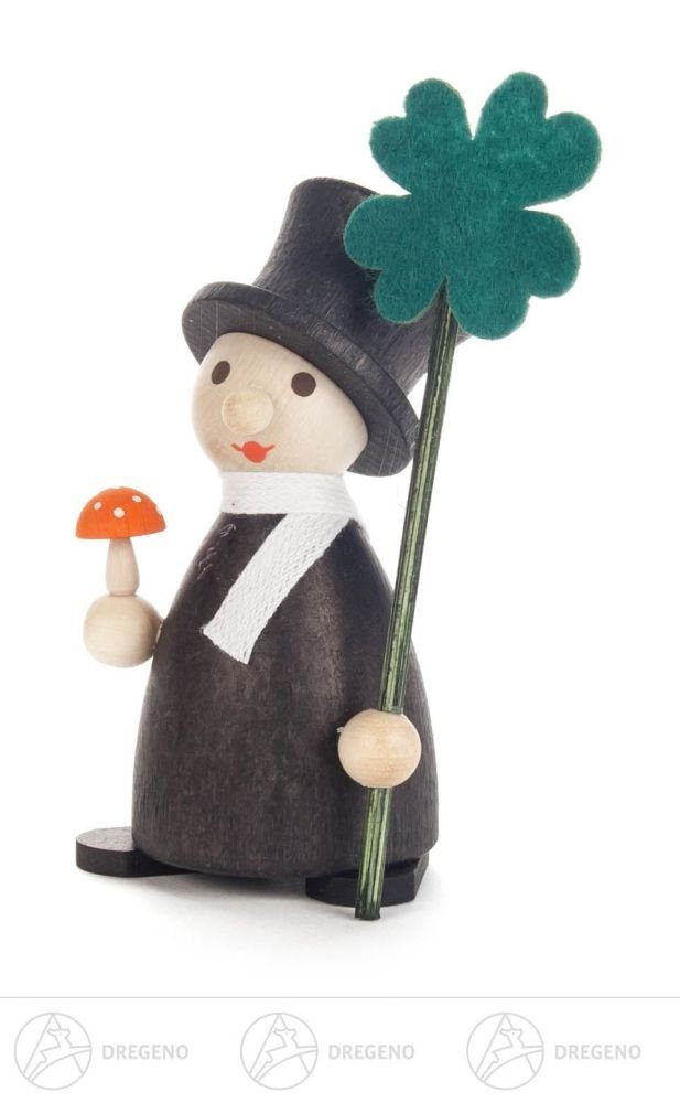 Dregeno Erzgebirge Weihnachtsfigur Miniatur Glücksbringer mit Kleeblatt Höhe ca 9 cm NEU, mit Kleeblatt und Fliegenpilz