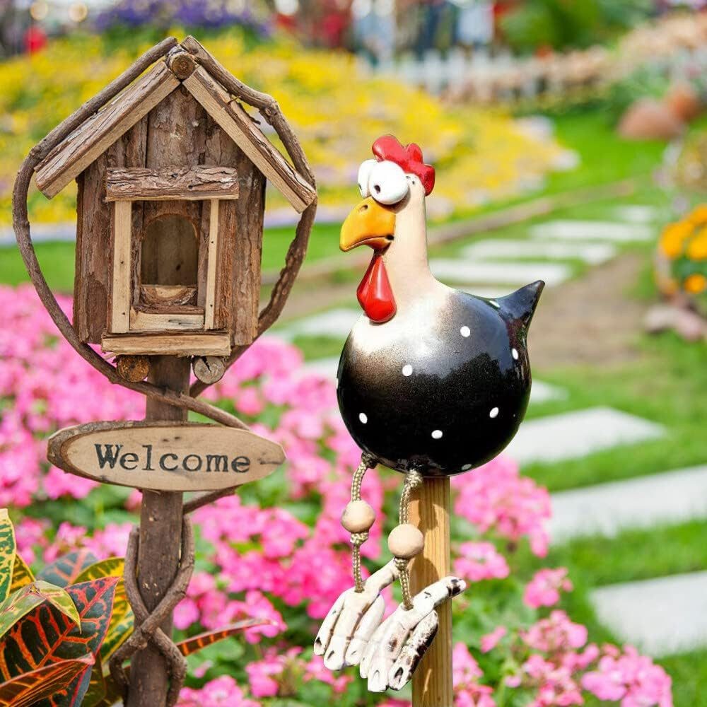 Brücke Gartenfigur Gartendekoration Huhn aus Harz, Tierskulptur für den Außenbereich, Gartenrasenhuhn, dekorative Ornamente, handwerkliche Geschenke