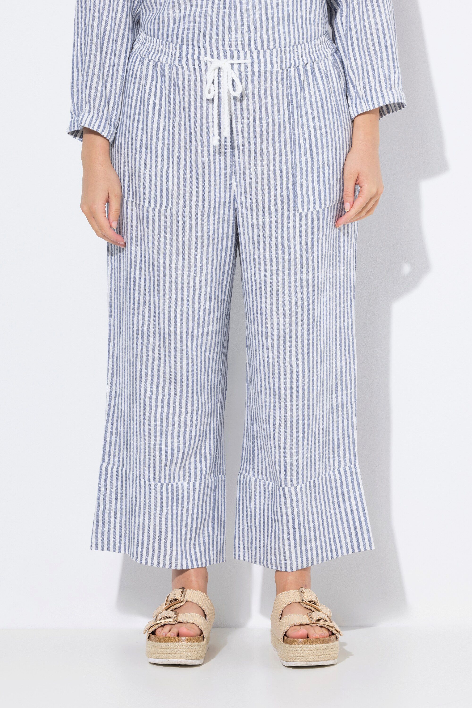 Ulla Popken Schlupfhose Leinenmix-Culotte Rose Streifen günstig online kaufen
