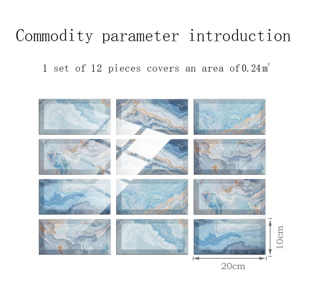 Thumbnail - COOL-i ® Fliesenaufkleber, 12St 20x10cm, Marmormuster, selbstklebende PVC