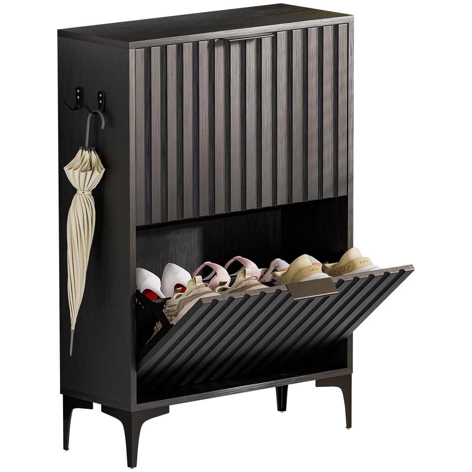 Yorbay Schuhschrank Schuhkipper mit 2 Klappen (60x23.5x94 cm) verstellbare Trennwände, mit Seitenhaken & Kippschutz