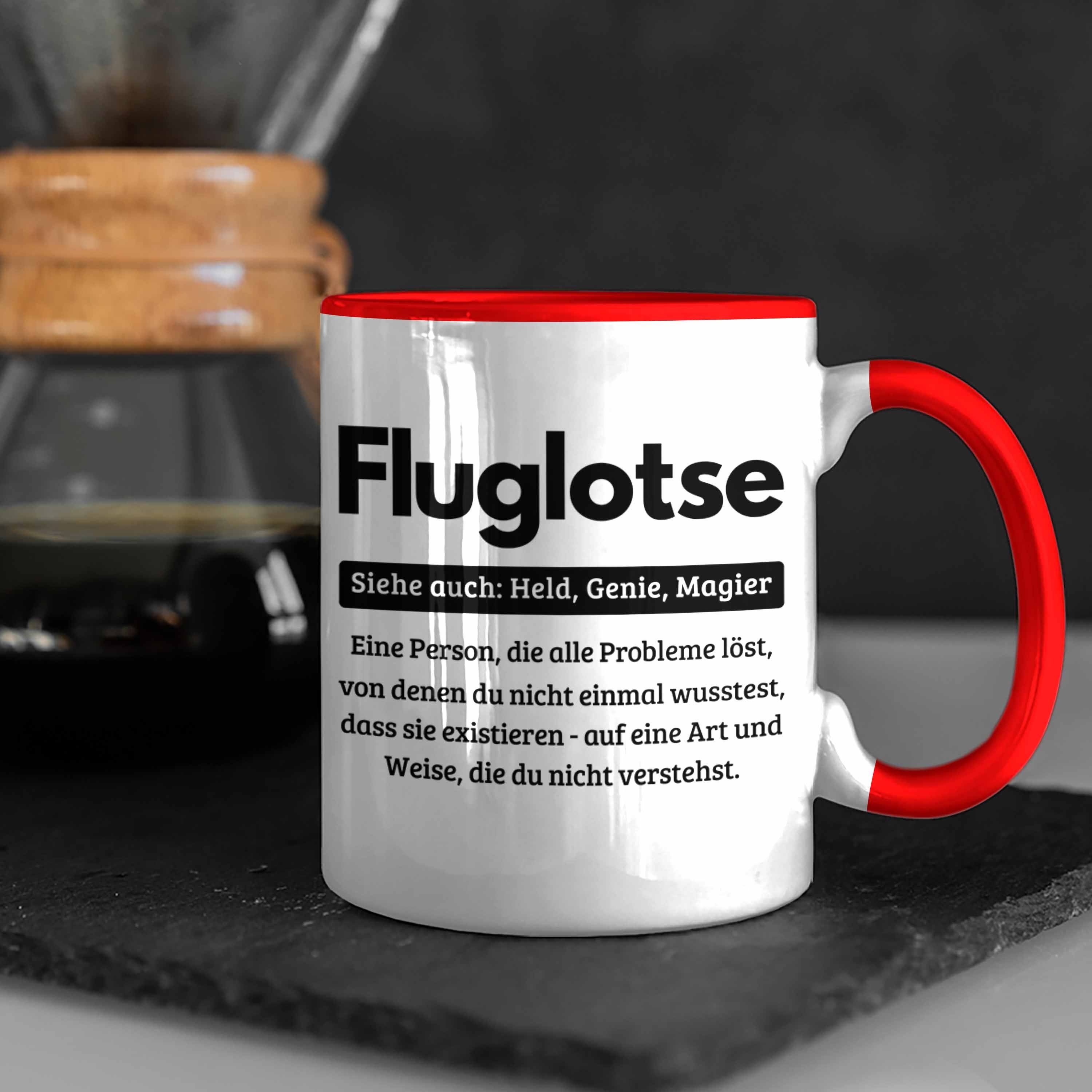 Trendation Fluglotse Fluglotsen Kaffee-Bec für Geschenkidee Tasse Rot Geschenk Tasse Spruch