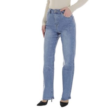 Ital-Design Straight-Jeans Damen Freizeit (86537210) Used-Look Stretch High Waist Jeans in Blau