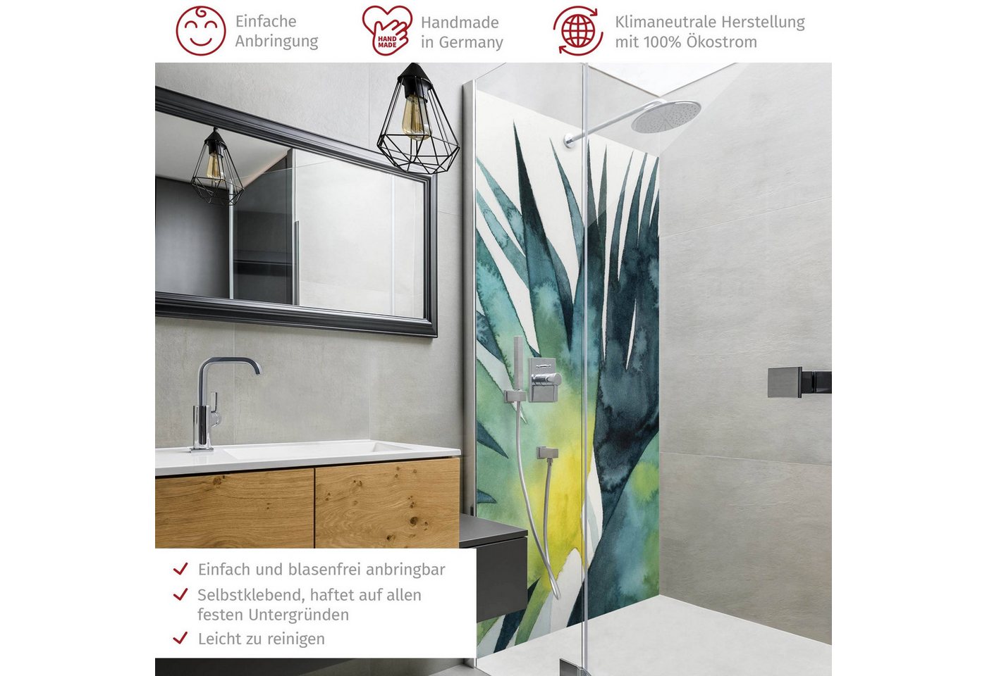 Thumbnail - Bilderdepot24 Badrückwand Tropisch grün Duschrückwand ohne Bohren Dusche, (1-tlg., Hart-Folie Premium matt 0,61 mm), fug...
