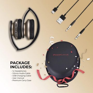 PowerLocus uthentisches Klangerlebnis Headset (Angzeitkomfort mit weicher Memory-Schaum-Ohrpolster, Praktisches Over-Ear-Design für unterwegs, Stabile, kabellose Freiheit mit 13 m Reichweite, faltbares Design)