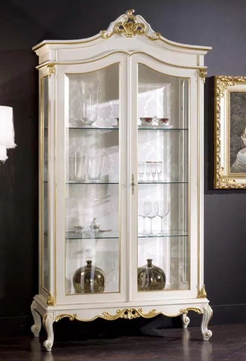 Barock Möbel Prunkvolle - - Padrino Italy Made Vitrine Casa Handgefertigter Vitrine Gold - Qualität Barock Vitrinenschrank Luxus Massivholz Glastüren - Luxus Weiß / mit 2 in