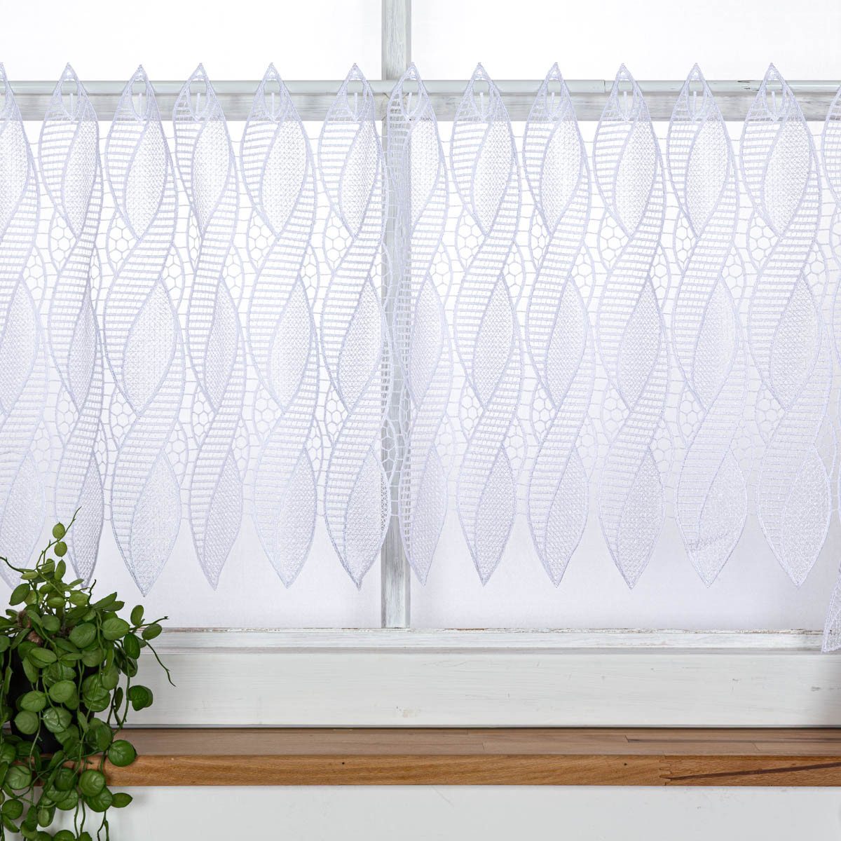 SCHÖNER LEBEN. Stoff Scheibengardinen Meterware Makrameé-Spitze nähfrei weiß 45cm Höhe, pflegeleicht