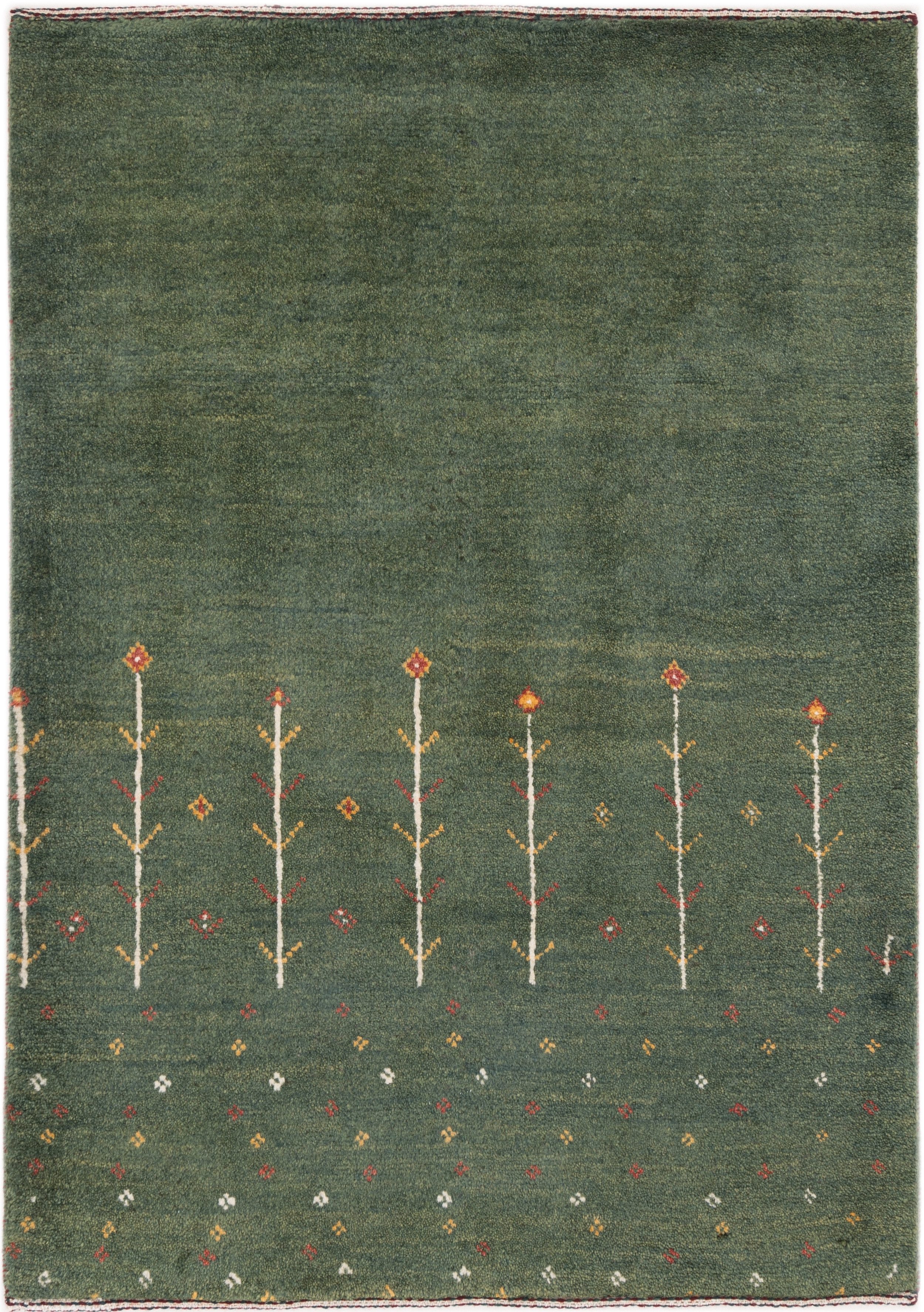 CABBEL Wollteppich Premium Perser Gabbeh Teppich Grün 82x117 cm, Rechteckig, Höhe: 20 mm, Handgeknüpftes Unikat aus 100% Wolle – langlebig und natürlich