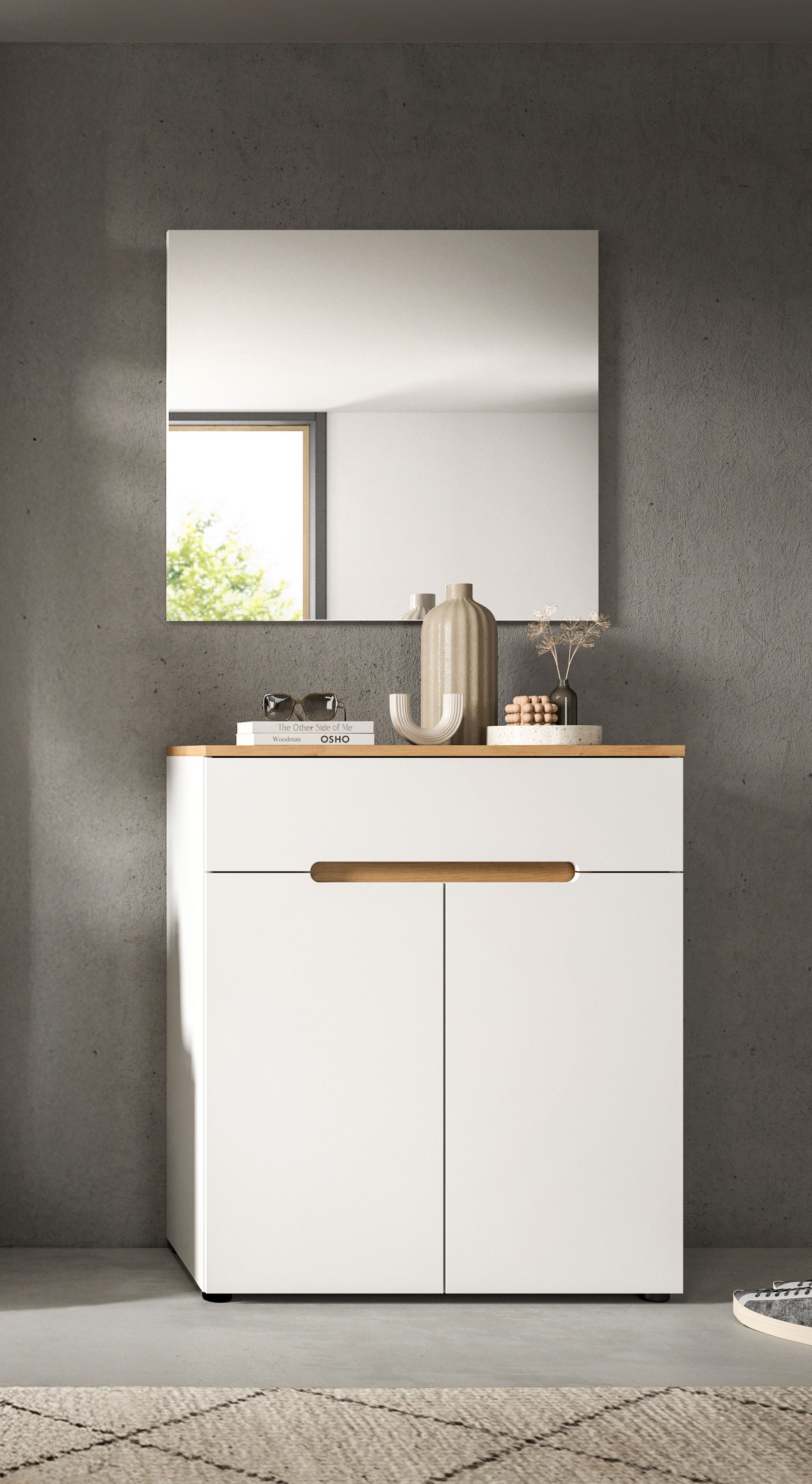 Home affaire Garderoben-Set REHAT, TOPSELLER!, 2-teilig, Breite 80cm, individuell erweiterbar, (Set, 2-St., bestehend aus: Garderobenspiegel und Schuhkommode), Garderobenkombination, Kombination, Set, Flurgarderobe, Diele