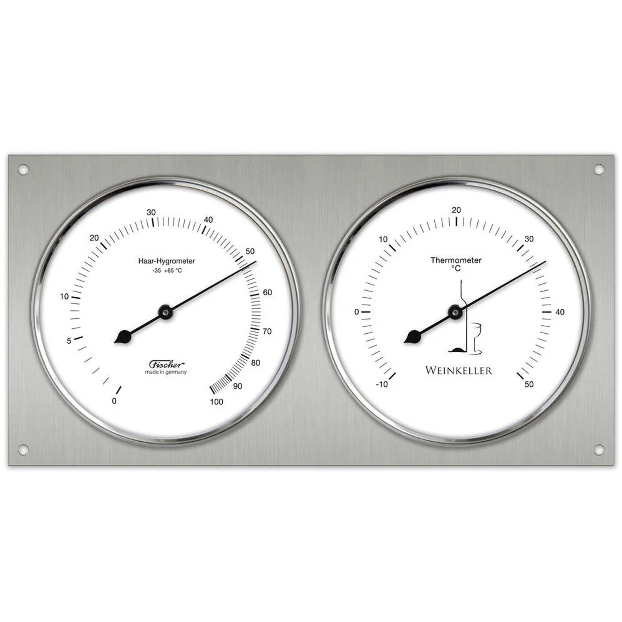 Fischer Barometer Винні термометри Weinkeller Hygrometer & Thermometer 240 x 130 mm, 140.01, Echthaar-Hygrometer, Bimetall-Thermometer, Made in Germany