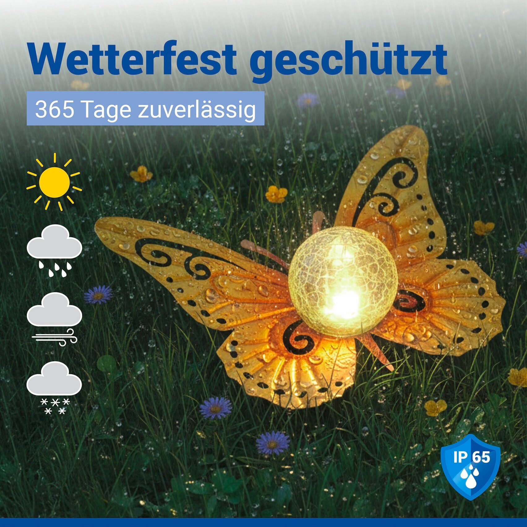 Maximex LED Gartenleuchte Modell Schmetterling, Ein-/Ausschalter, LED fest integriert, Warmweiß, dekorative Gartenbeleuchtung, solarbetrieben, witterungsbeständig