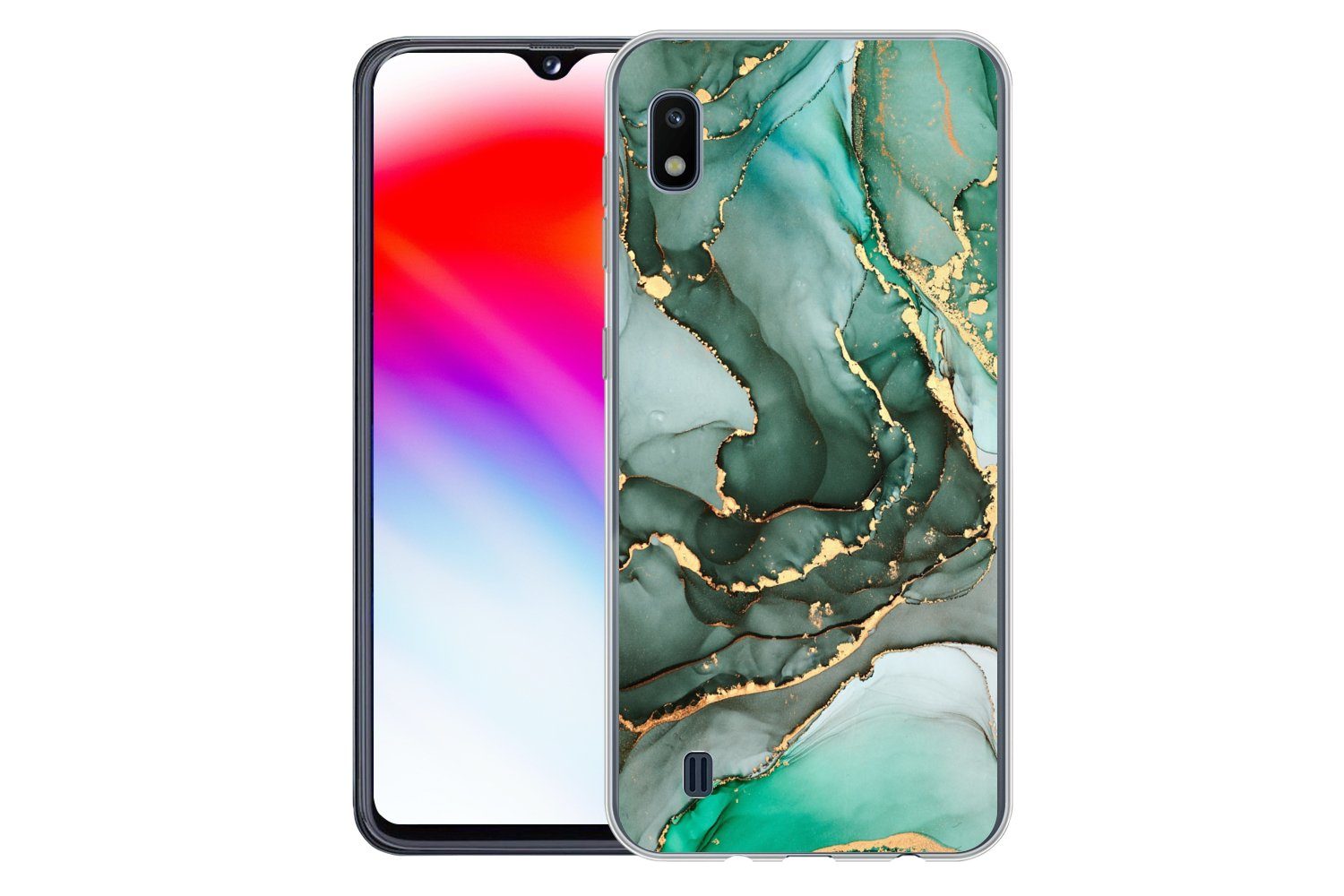 MuchoWow Handyhülle für Samsung Galaxy A10 Gold - Marmor - Grün - Luxus - Marmoroptik - Gr, Smartphone-Bumper, Print, Handy Schutzhülle Dünn