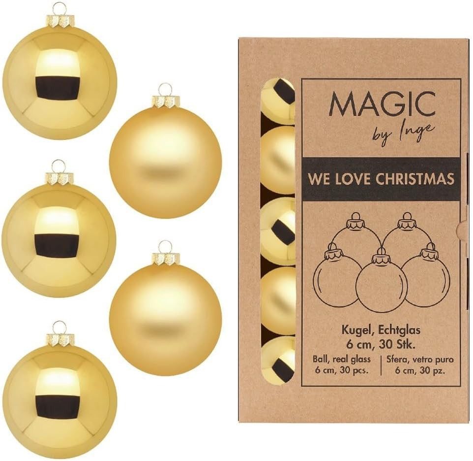 Weihnachtsbaumkugel Glas-Christbaumkugeln, 6 cm, 30-teiliges Set, Glanz und Matt