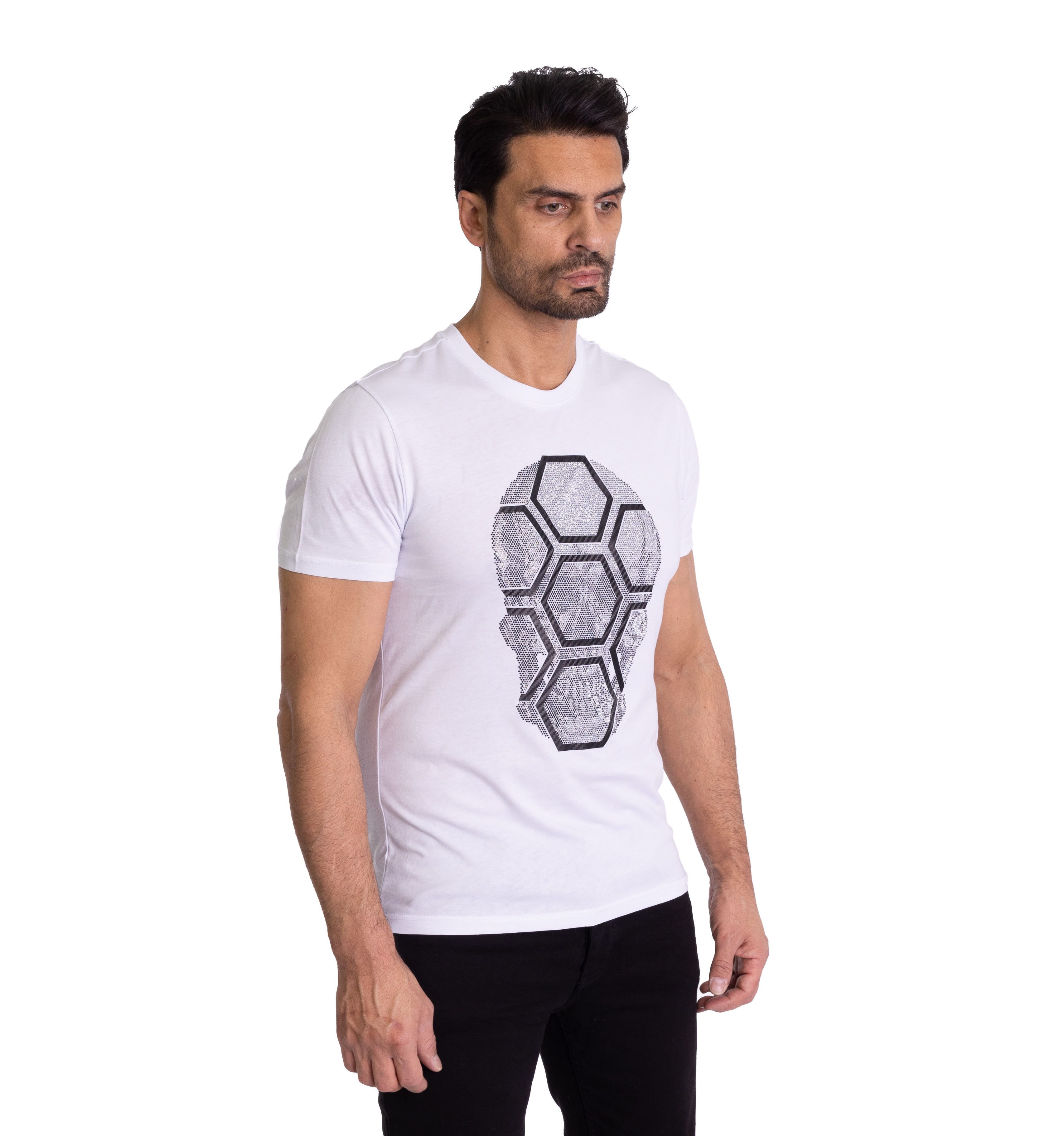 TRUENO T-Shirt Herren Strass Totenkopf T-Shirt Slim Fit Weiß M