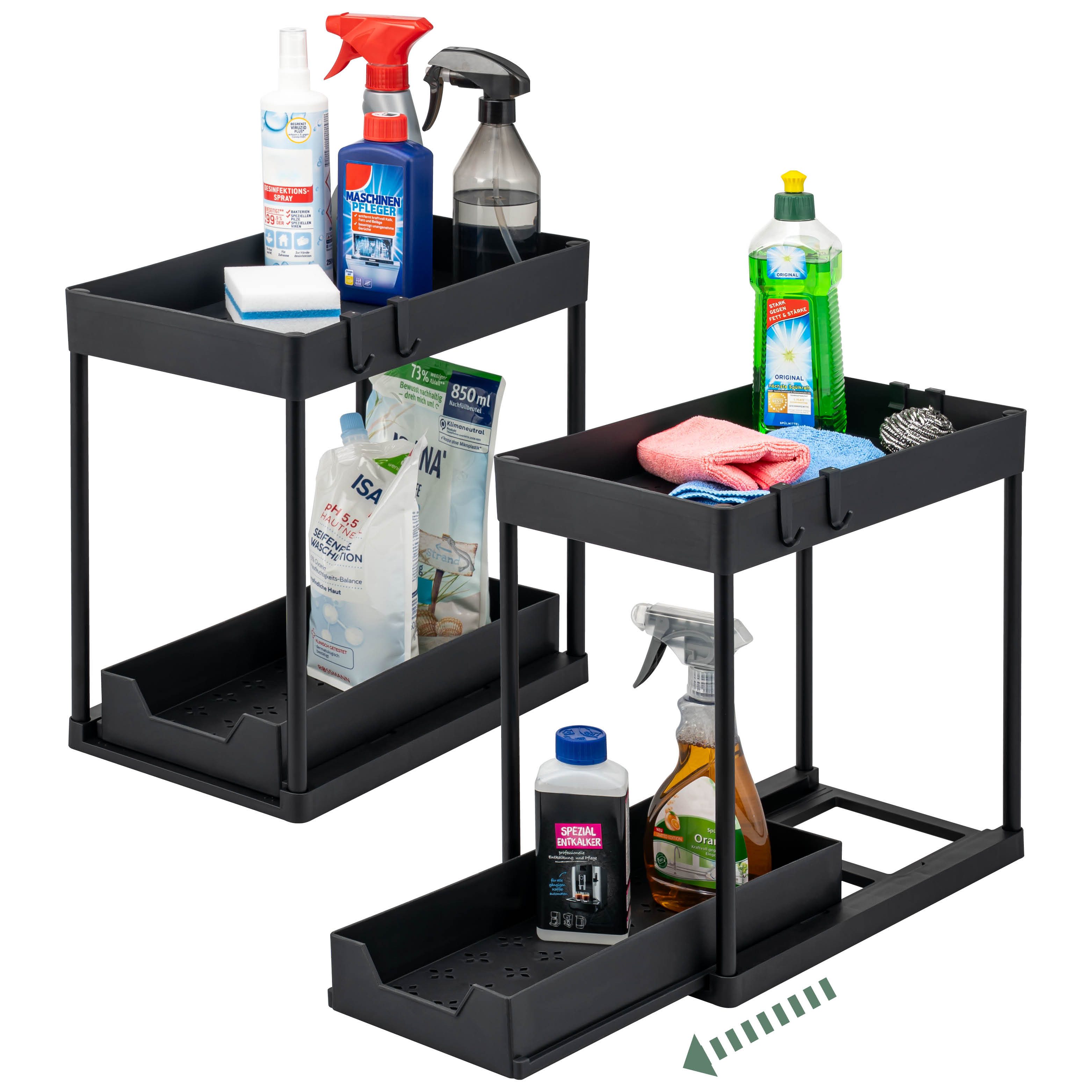 eluno Küchenorganizer-Set Spülschrank-Organizer, 2er Set, schwarz, (2-tlg), Werkzeugfreier Aufbau