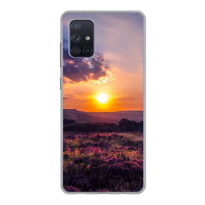 MuchoWow Handyhülle Sonnenuntergang in der Heidelandschaft Handyhülle Samsung Galaxy A51 Smartphone-Bumper Print Handy