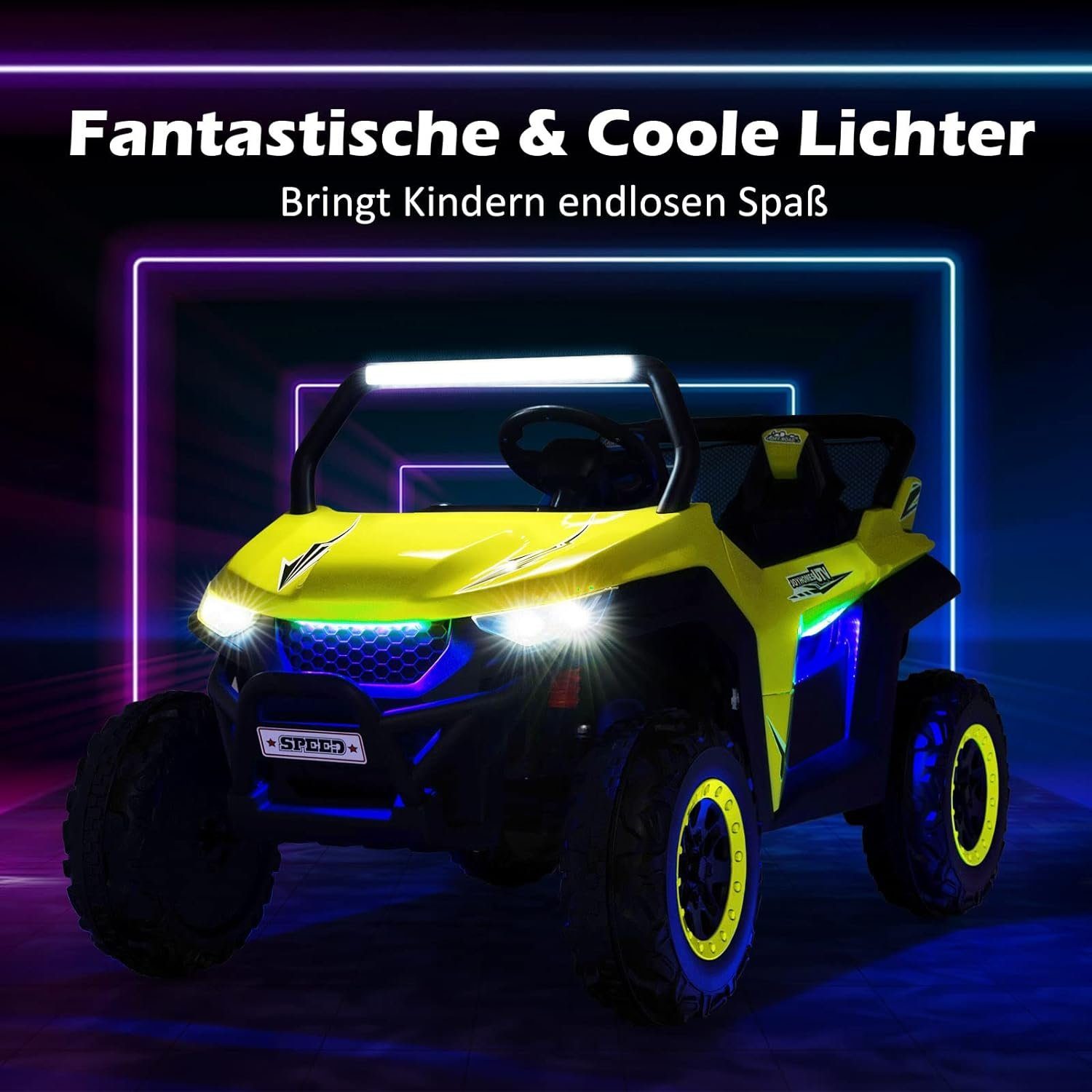 KOMFOTTEU Elektro-Kinderauto 2-Sitzer Kinderfahrzeug 12V, Belastbarkeit 59 kg, mit 2,4 GHz Fernbedienung