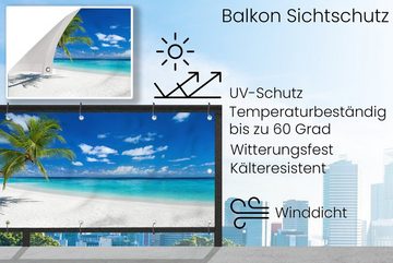 MuchoWow Balkonsichtschutz Strand - Meer - Palme - Insel (1-St) Balkonbanner, Sichtschutz für den Balkon, Robustes und wetterfest