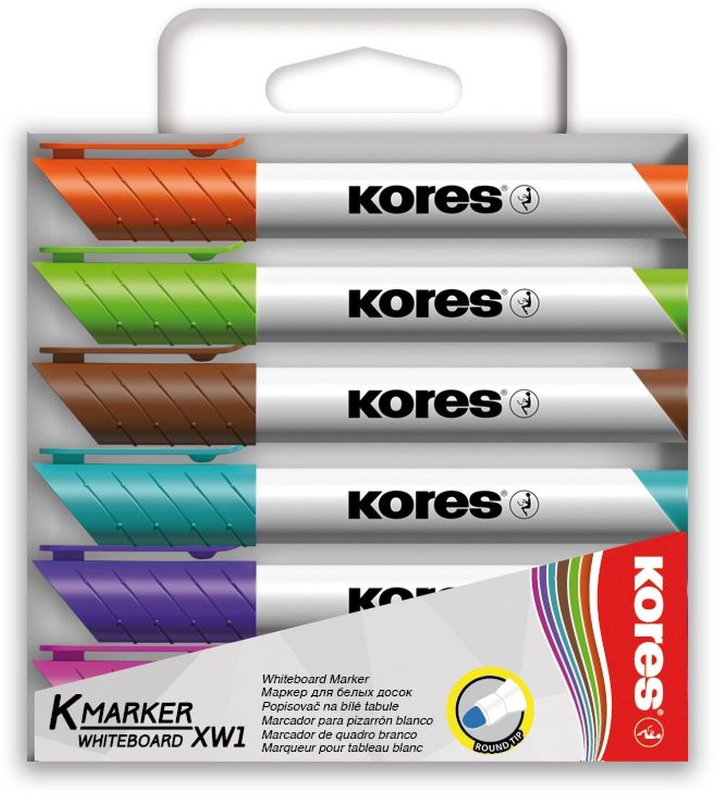 KORES Whiteboard Marker Whiteboardmarker 3-5mm Keilspitze Set mit 6 Farben pink, violett, türk