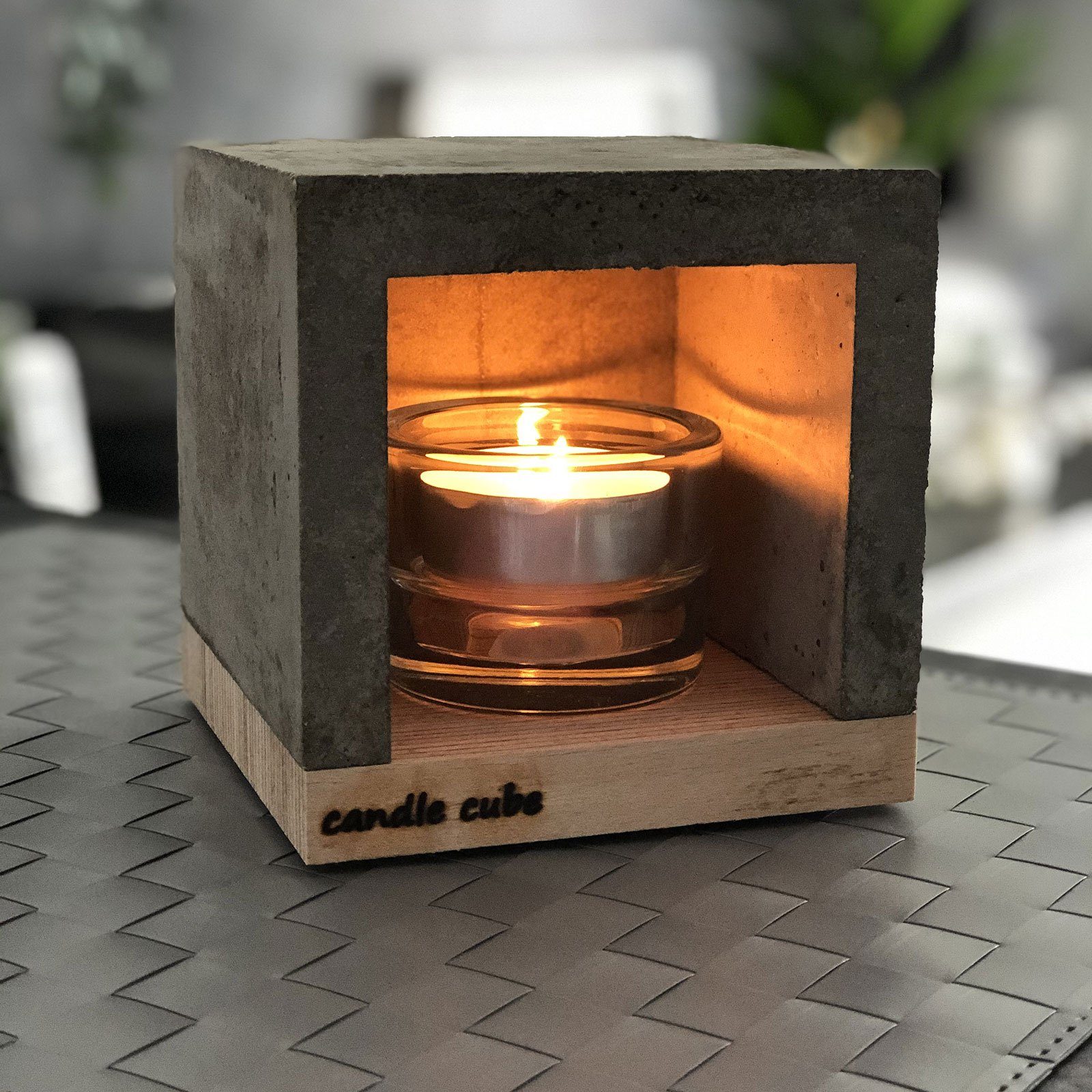 ECI Tools Kerzenhalter candle cube© (Set) Teelicht gr. Tisch mit Beton Teelicht Kamin